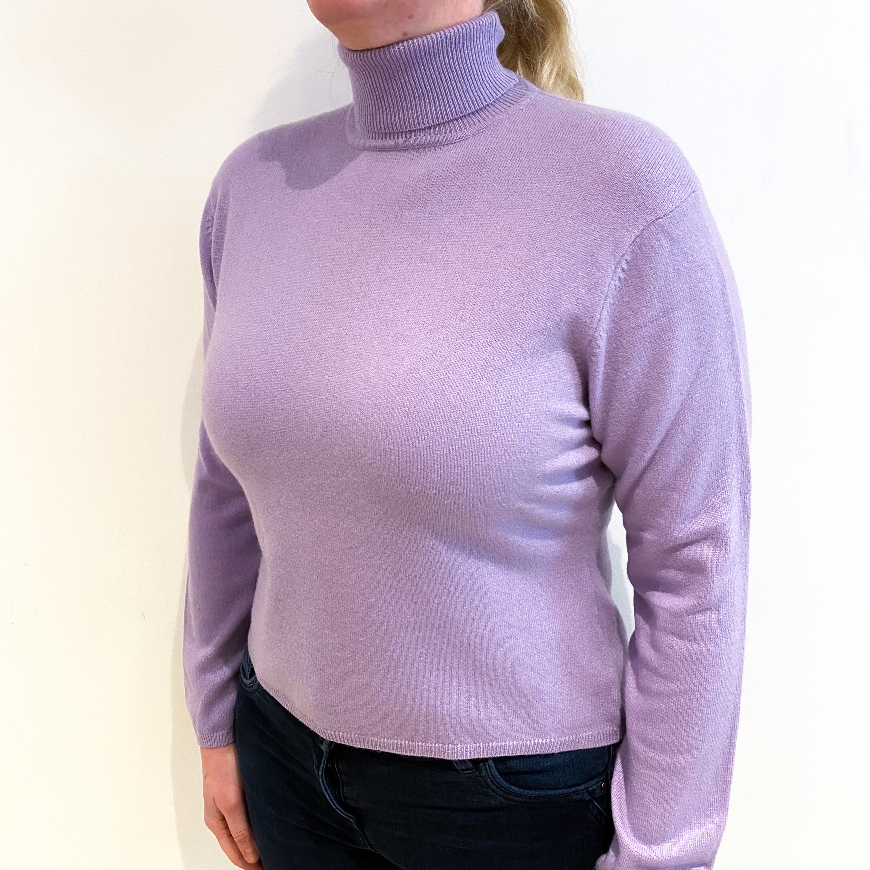 Lilac Purple Cashmere Polo Neck Jumper Large