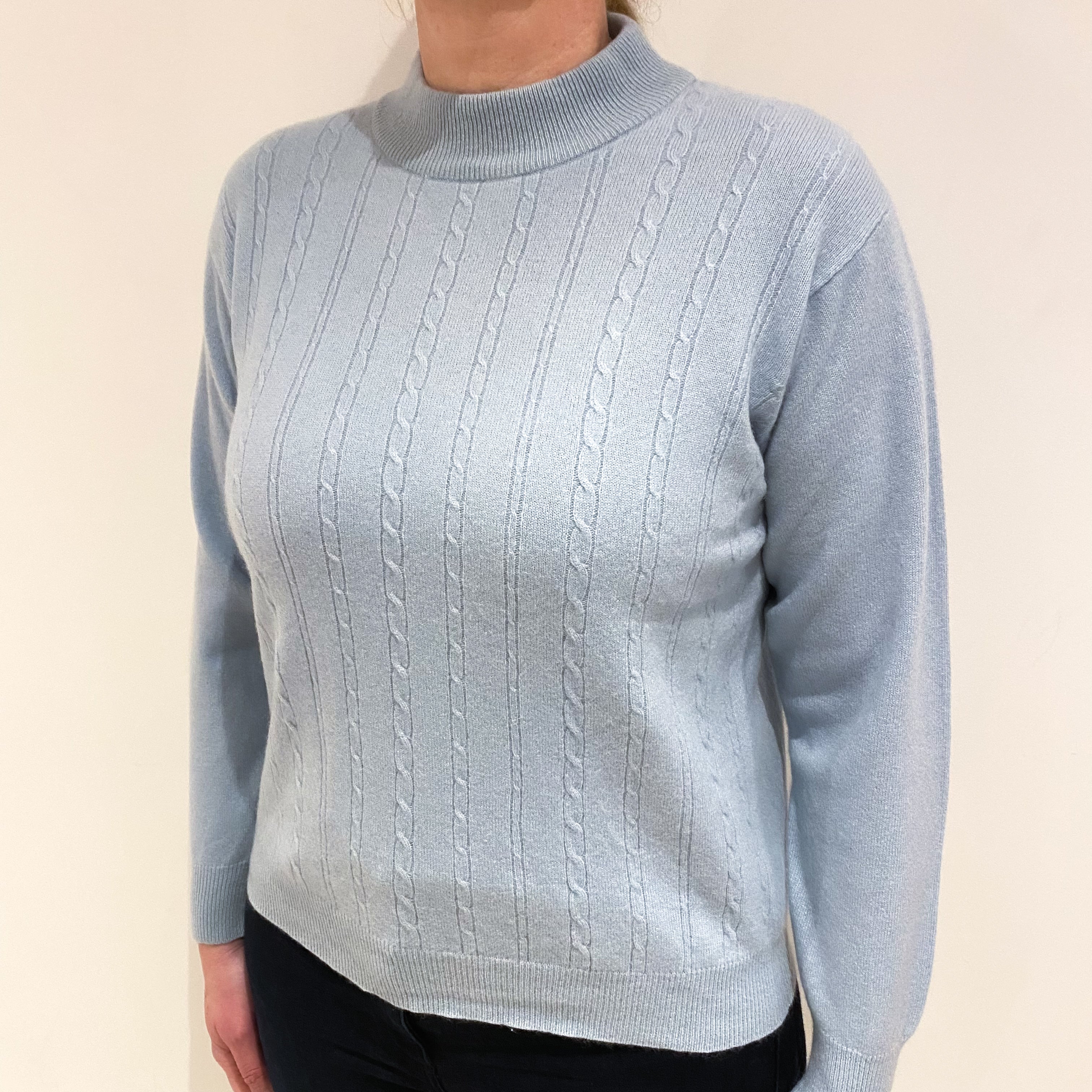 Ice Blue Cashmere Turtle Neck Jumper Large
