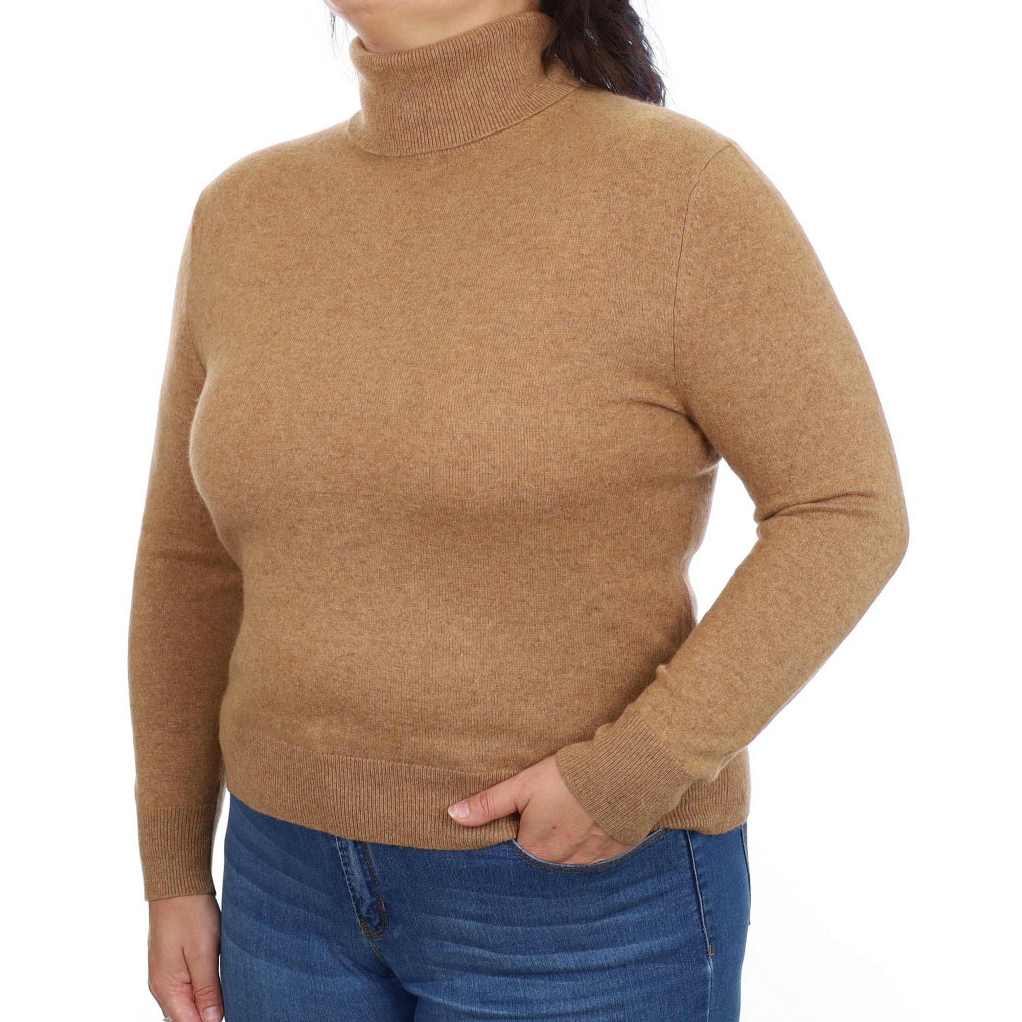 Butterscotch Brown Cashmere Polo Neck Jumper Large