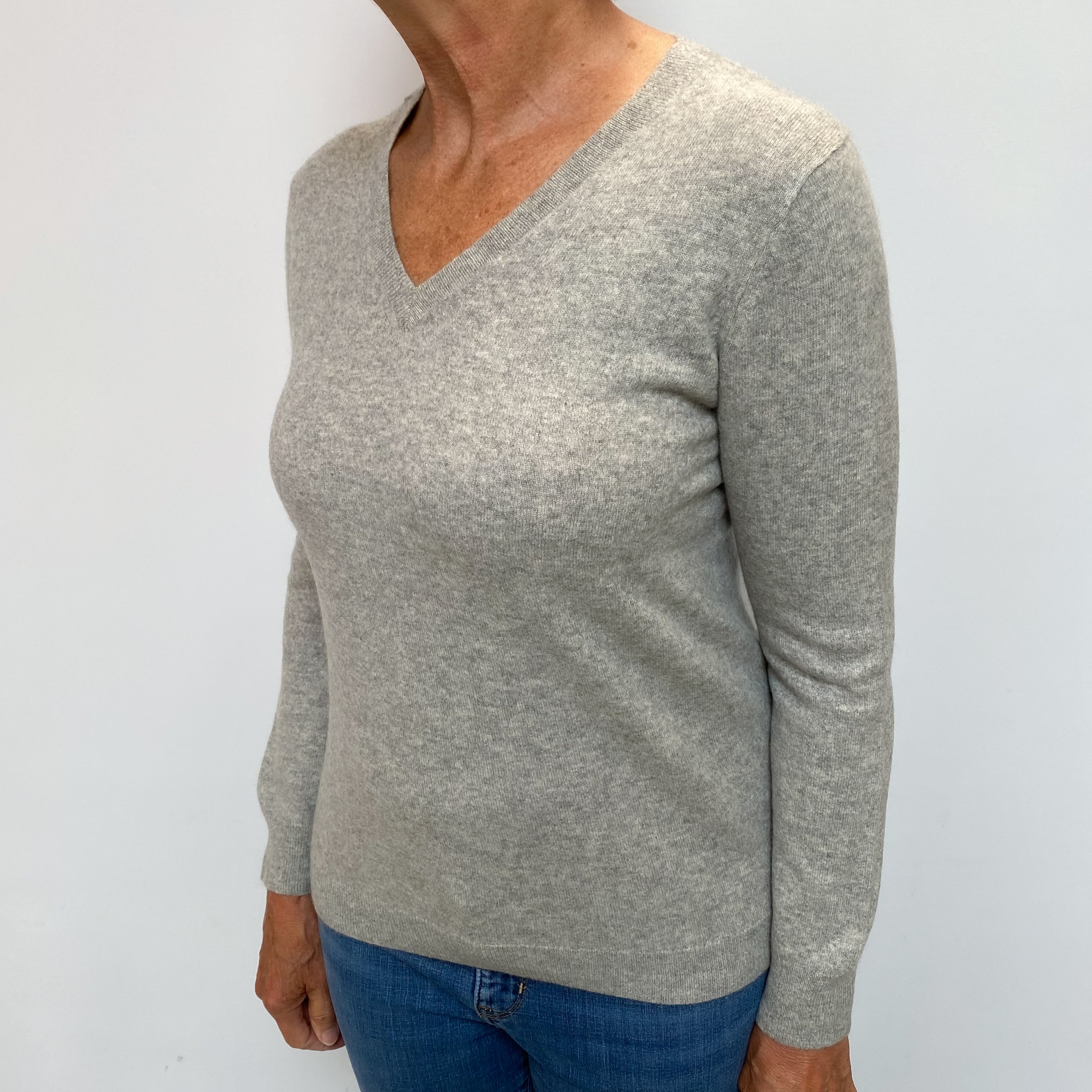 Smoke Grey Cashmere V Neck Jumper Medium