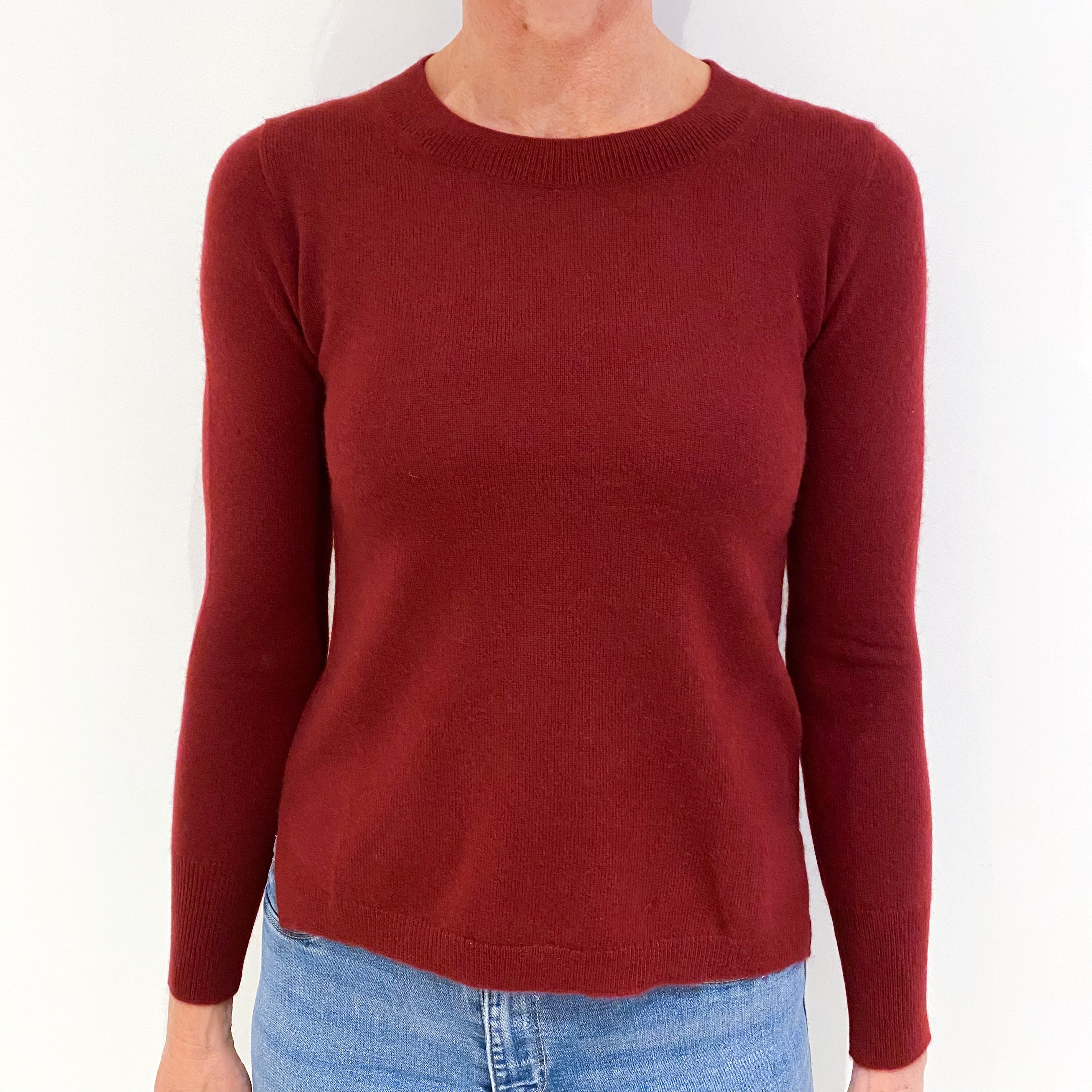 Burgundy Red Cashmere Crew Neck Jumper Small