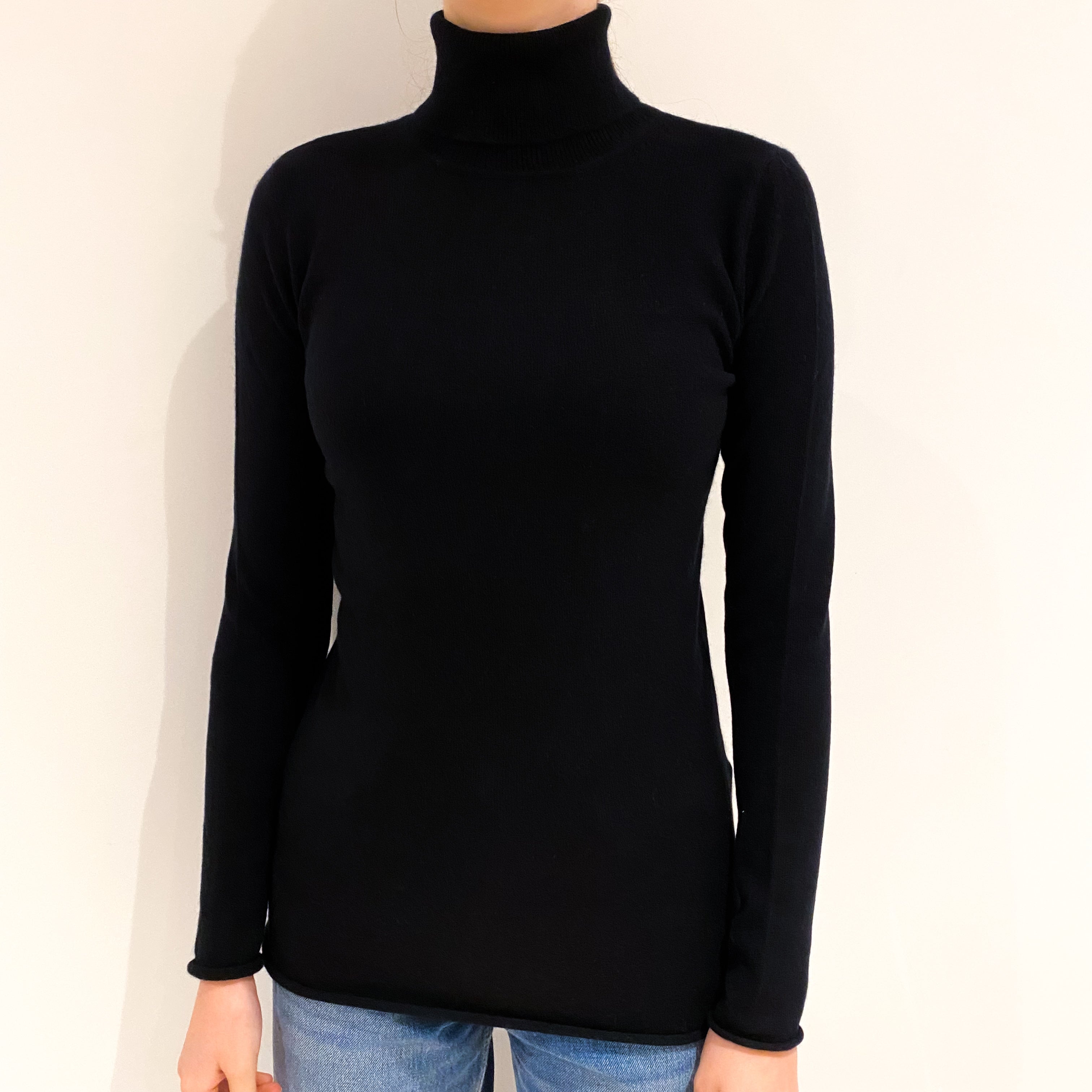 Black Cashmere Polo Neck Jumper Extra Small