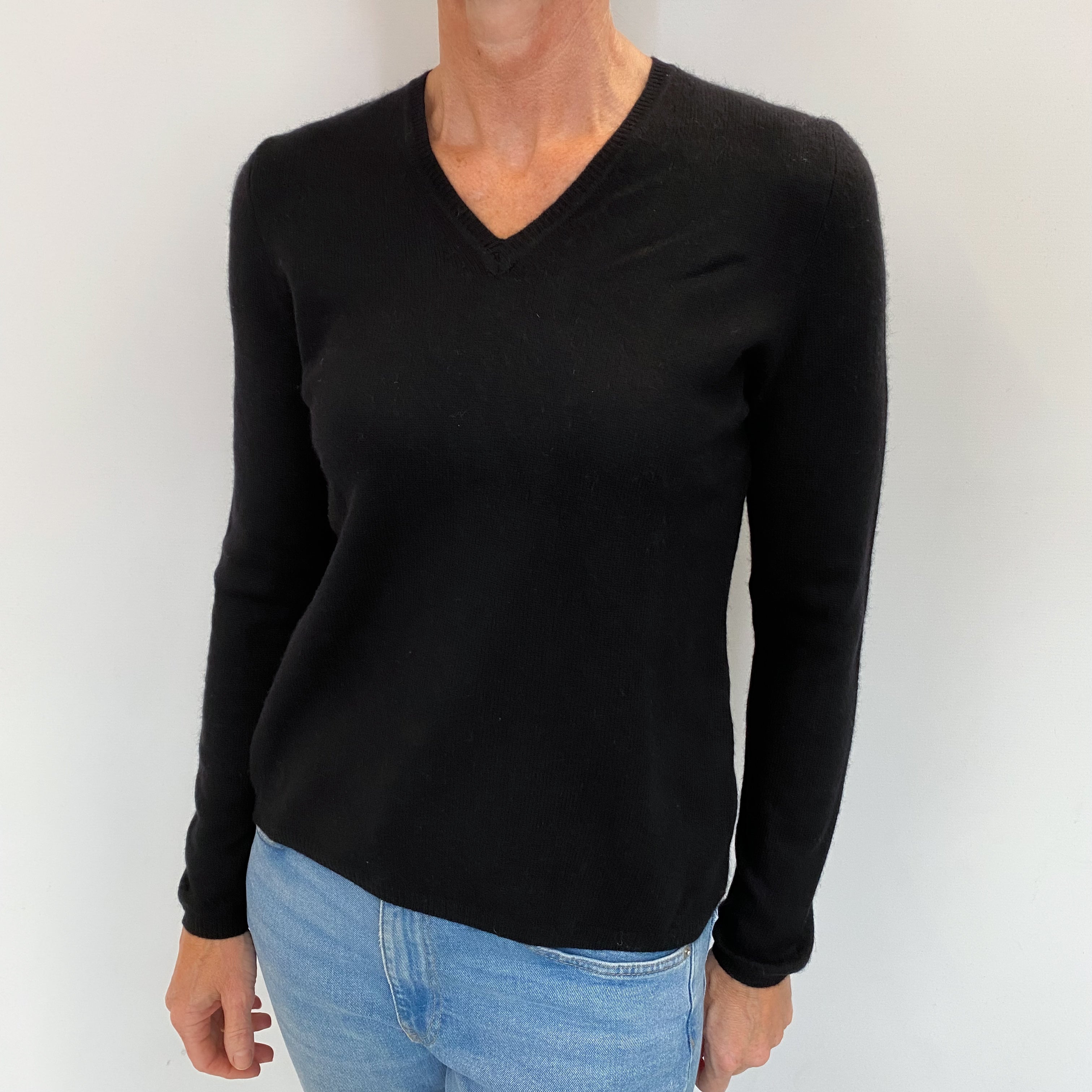 Black Cashmere V Neck Jumper Small