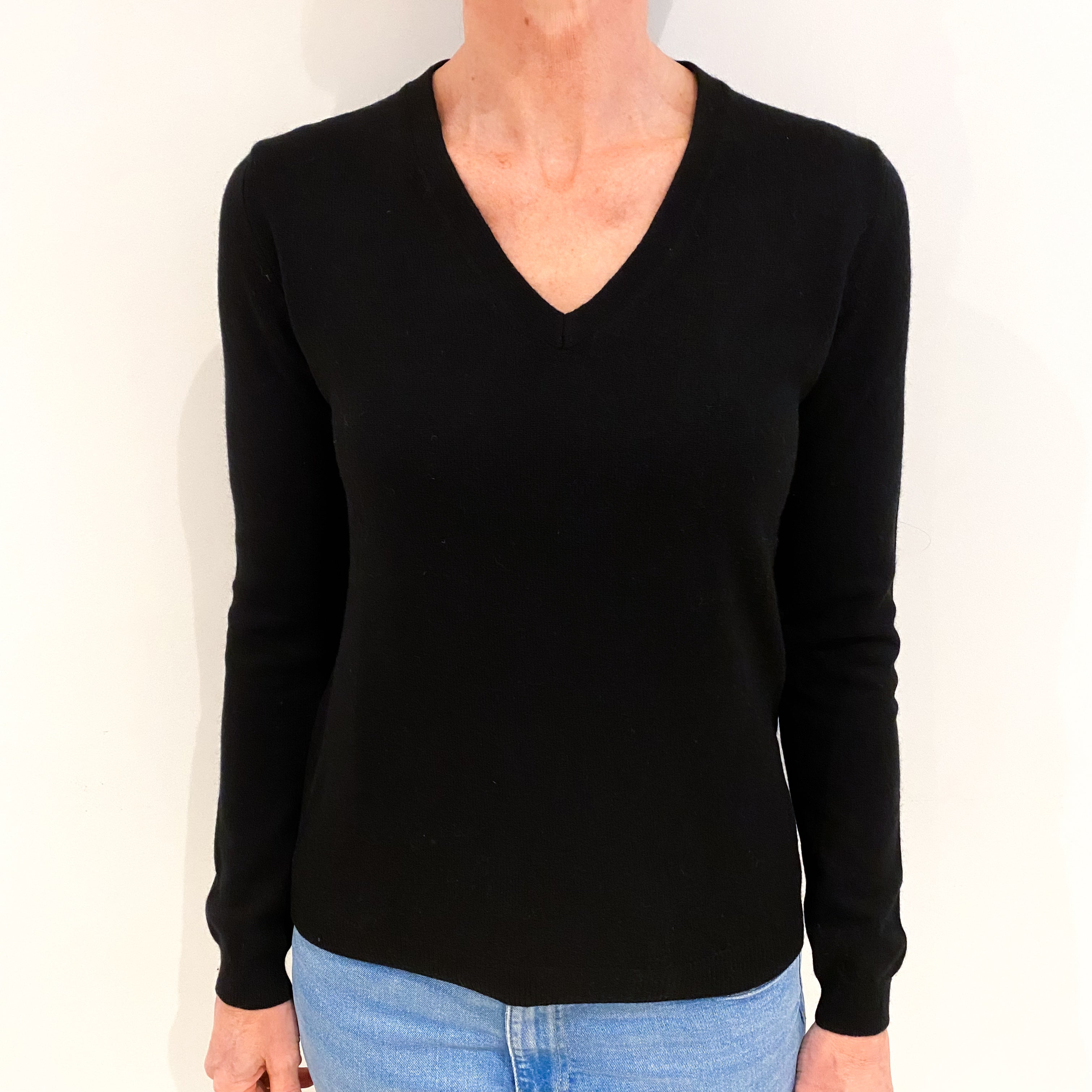 Black Cashmere V Neck Jumper Small