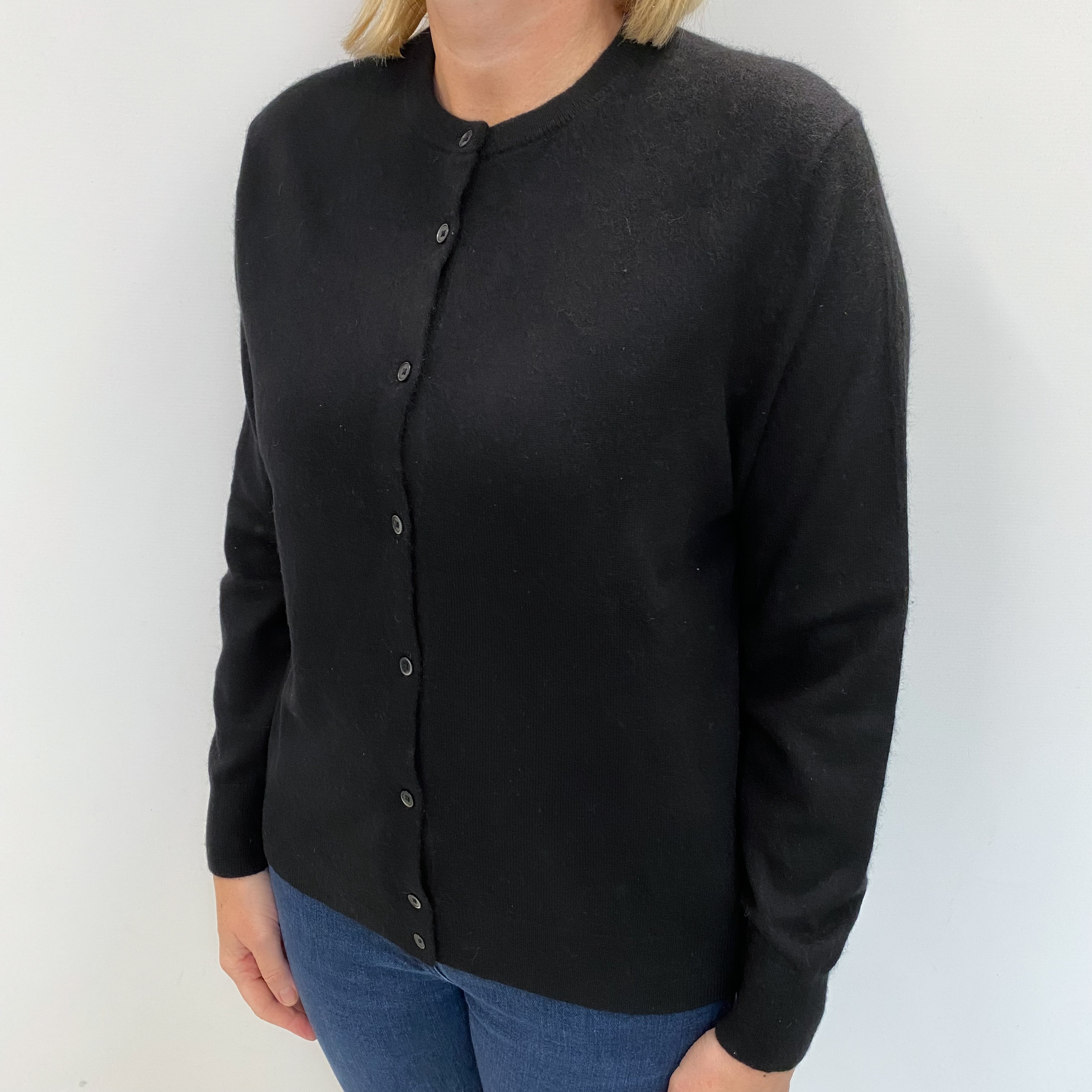 Black Cashmere Crew Neck Cardigan Large