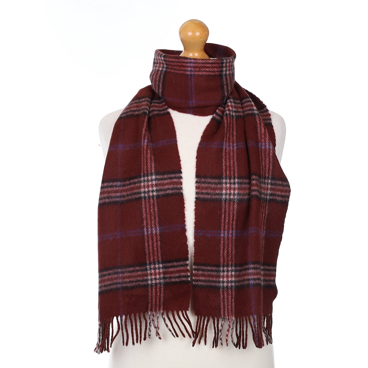Burgundy Checked Cashmere Woven Scarf