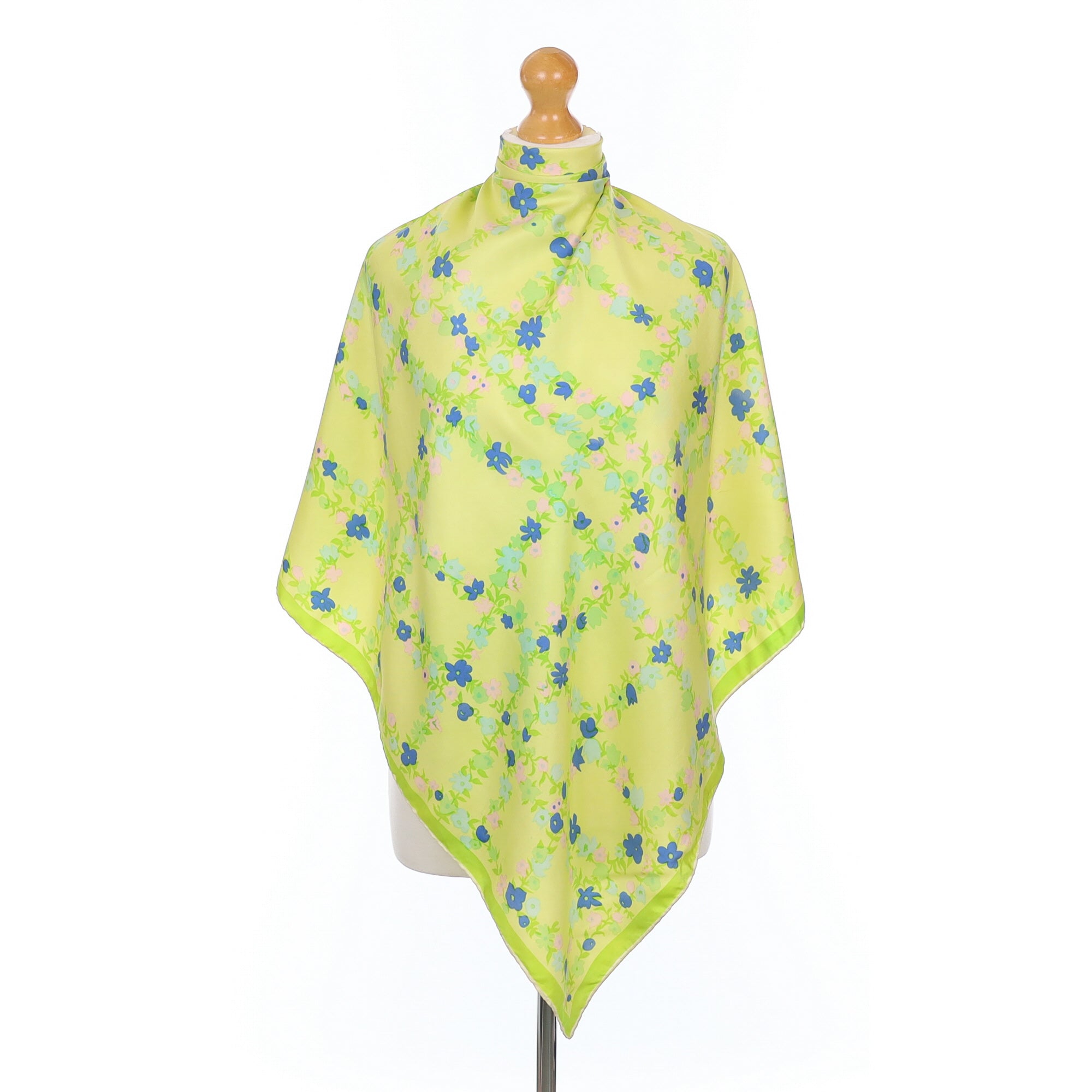 1960’s Lime Green Floral Vintage Silk Scarf