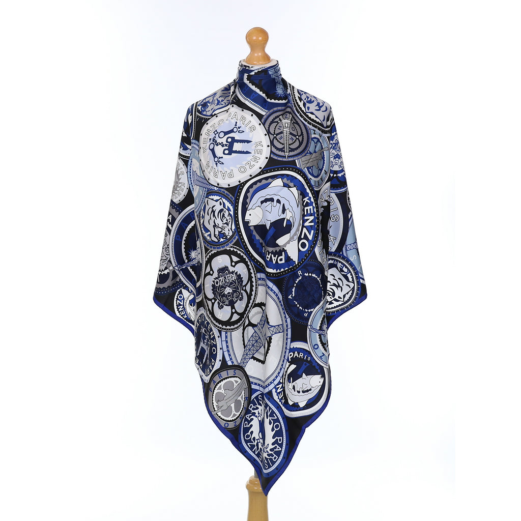 Kenzo Blue Medallion Silk Scarf