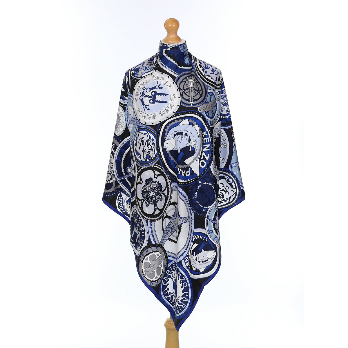 Kenzo Blue Medallion Silk Scarf