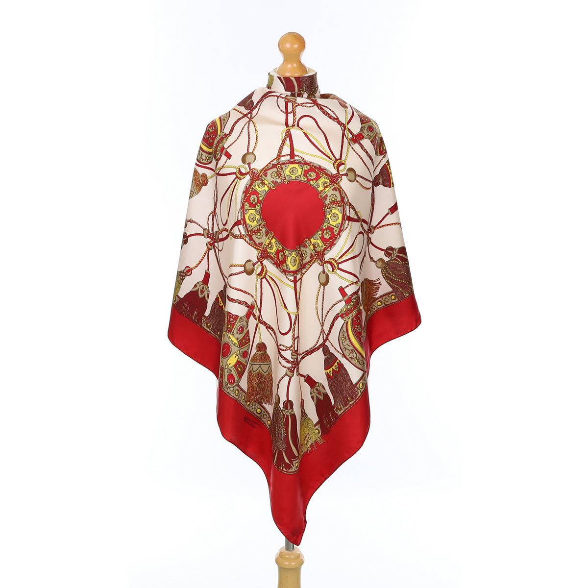 Italian Red and Cream Tassel Themed Silk Scarf