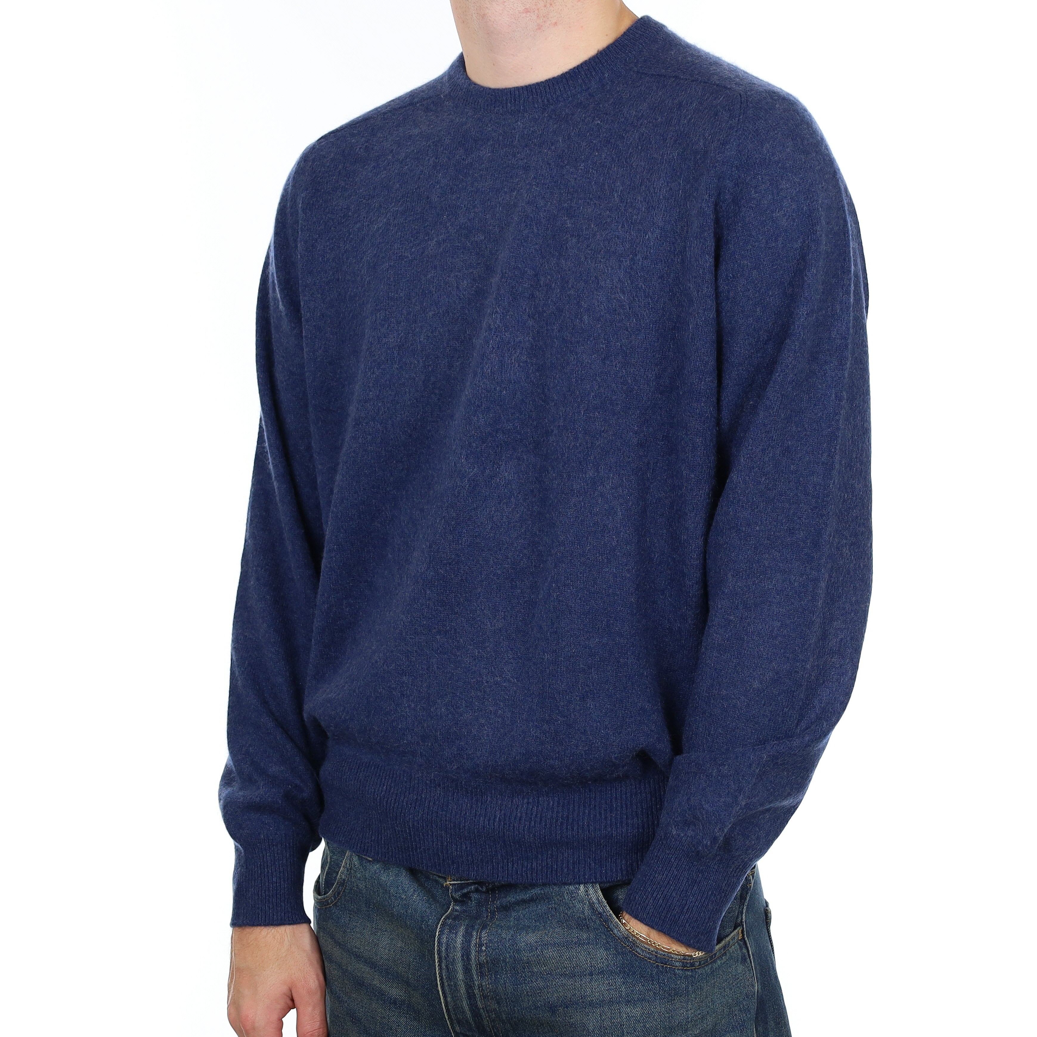 Men’s Naval Blue Cashmere Crew Neck Jumper Large