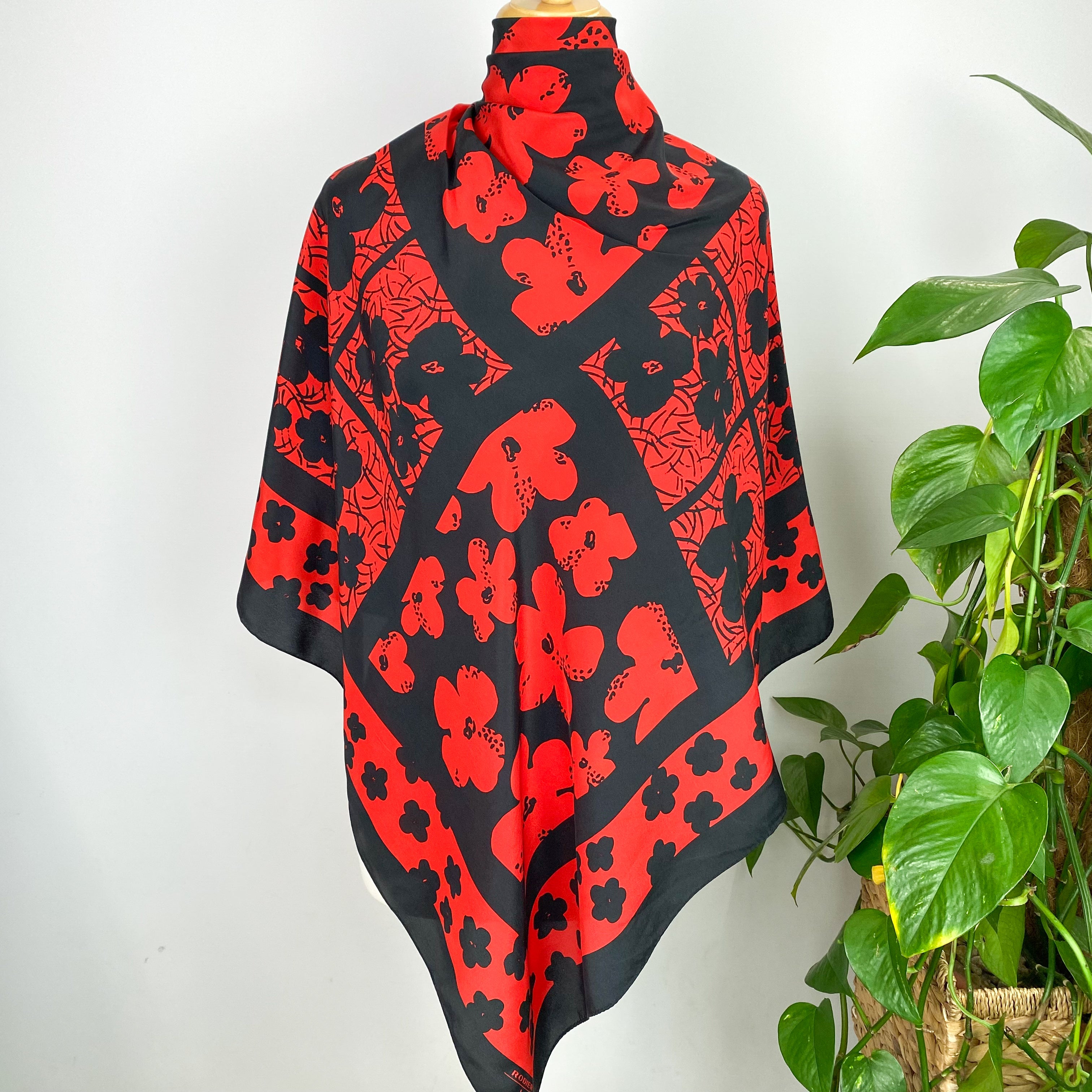 Black and Red Rodier Silk Scarf