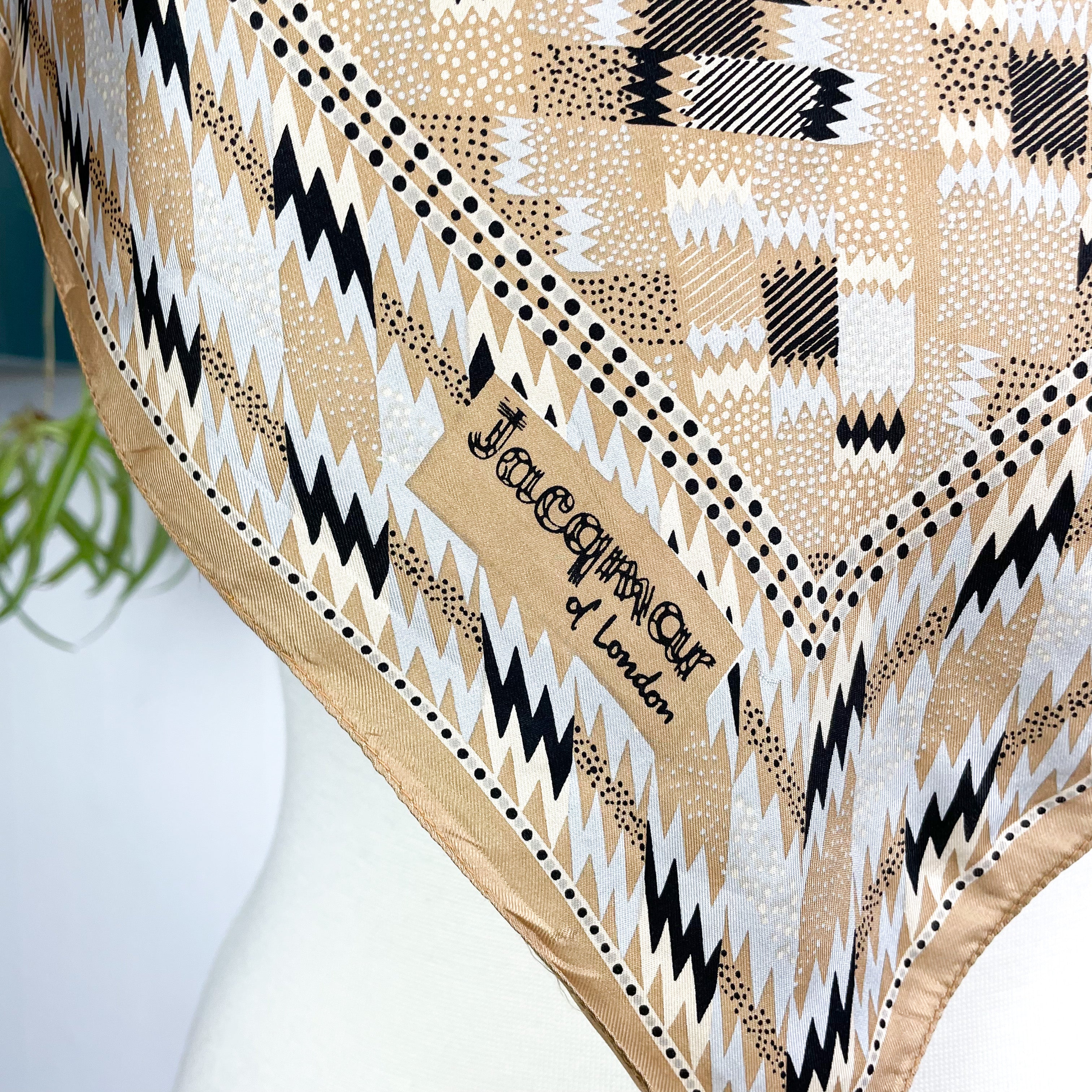 Small 1970s Jacqmar Geometric Vintage Silk Scarf