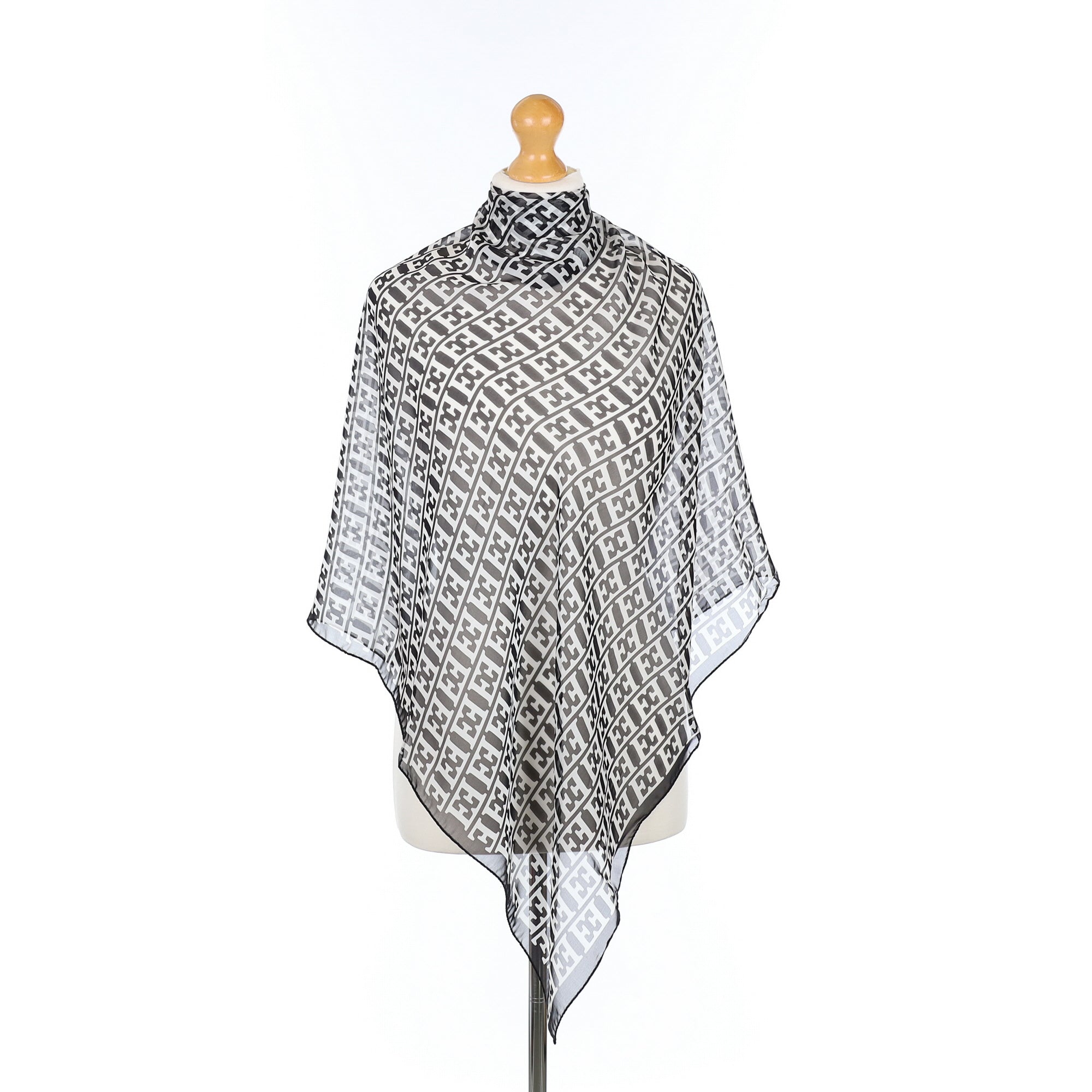 Immaculate Escada Black and White Silk Scarf