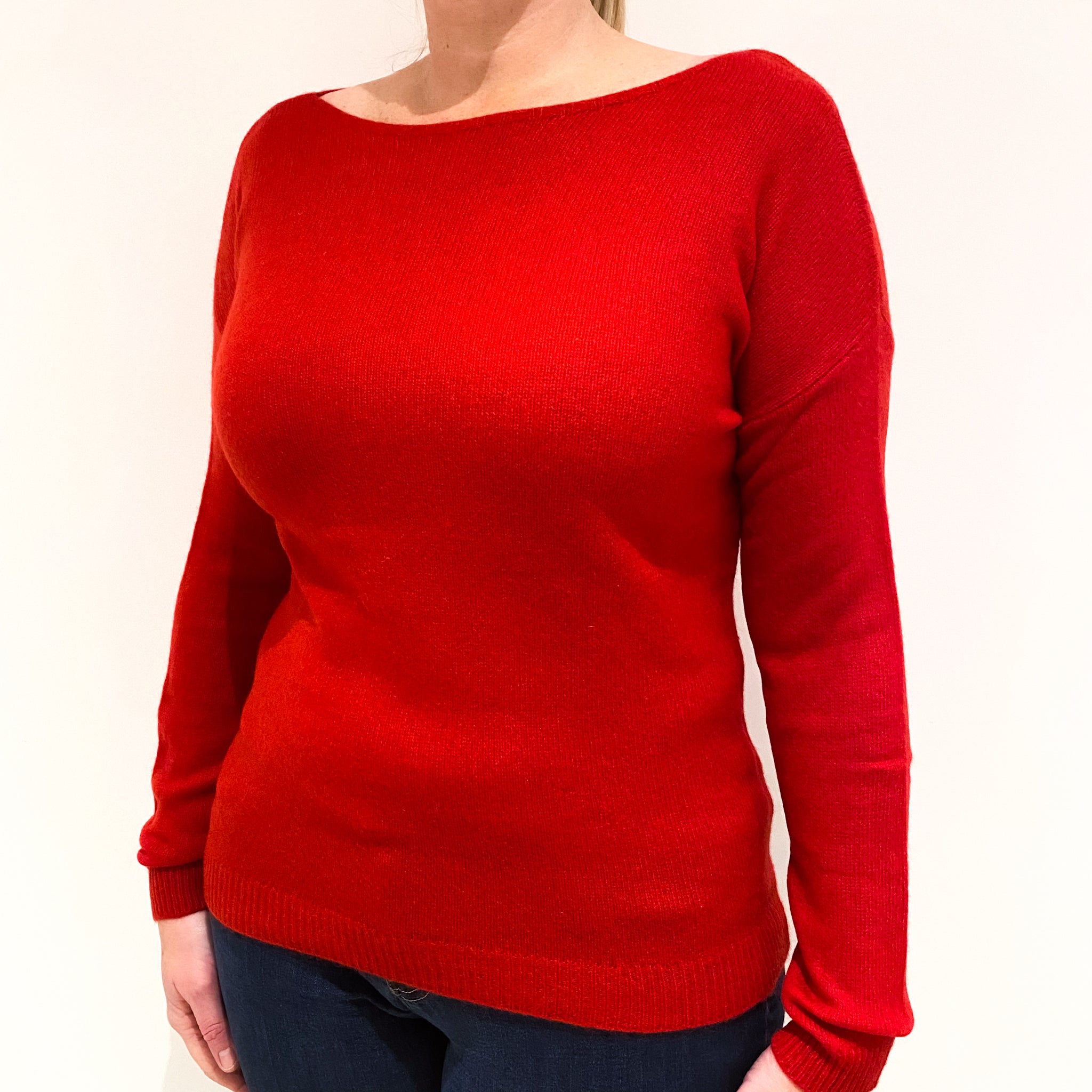 Scarlet Red Cashmere Boat Neck Jumper Large