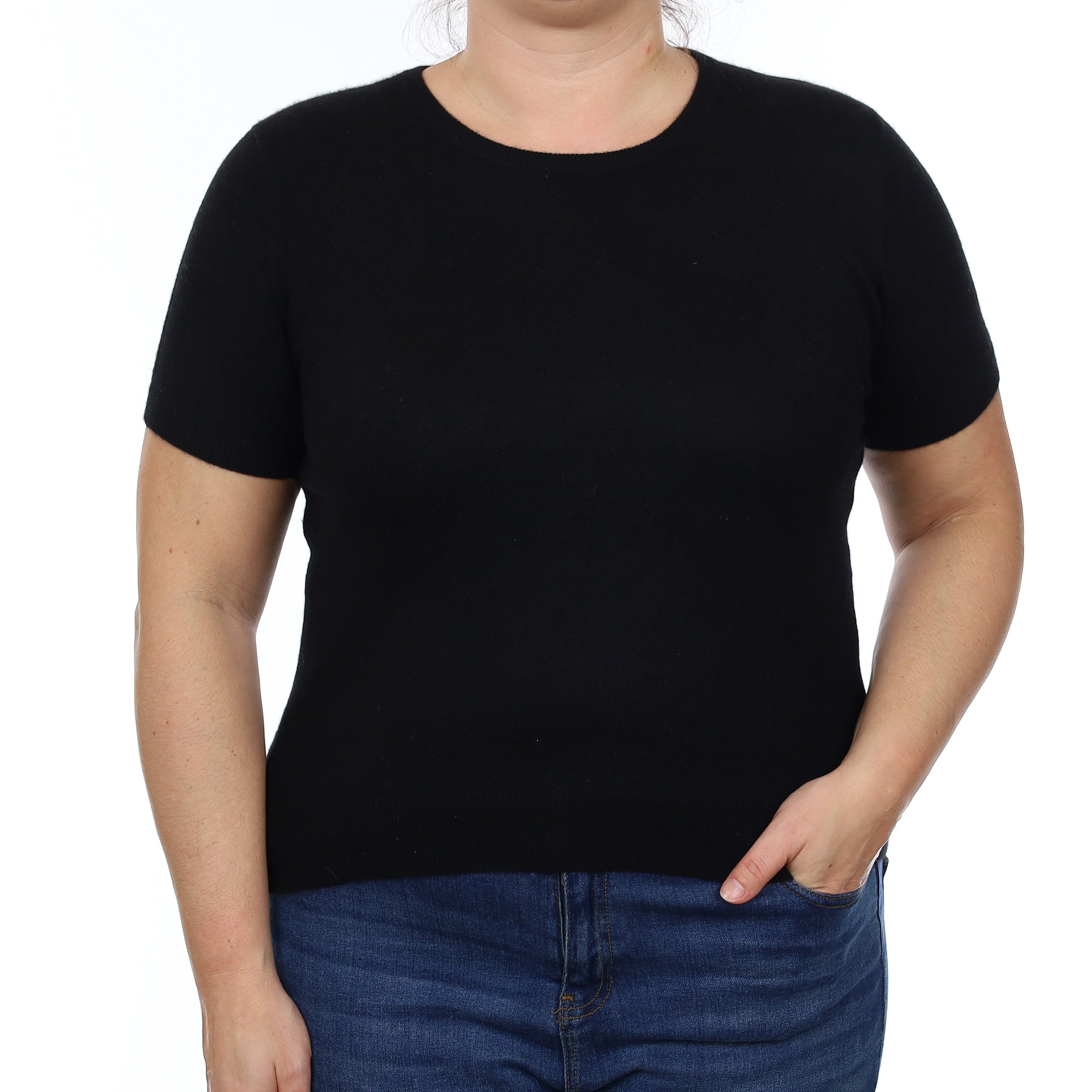 Neiman Marcus Black Cashmere Short Sleeved Crew Neck Jumper Large