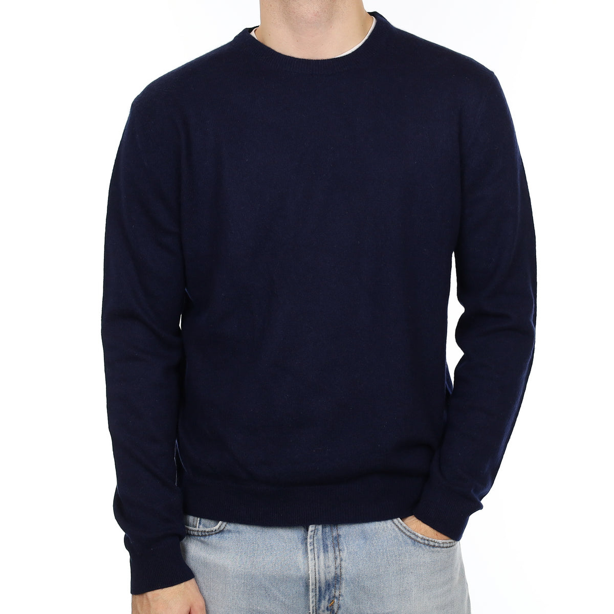 Men's Navy Cashmere Crew Neck Jumper Large