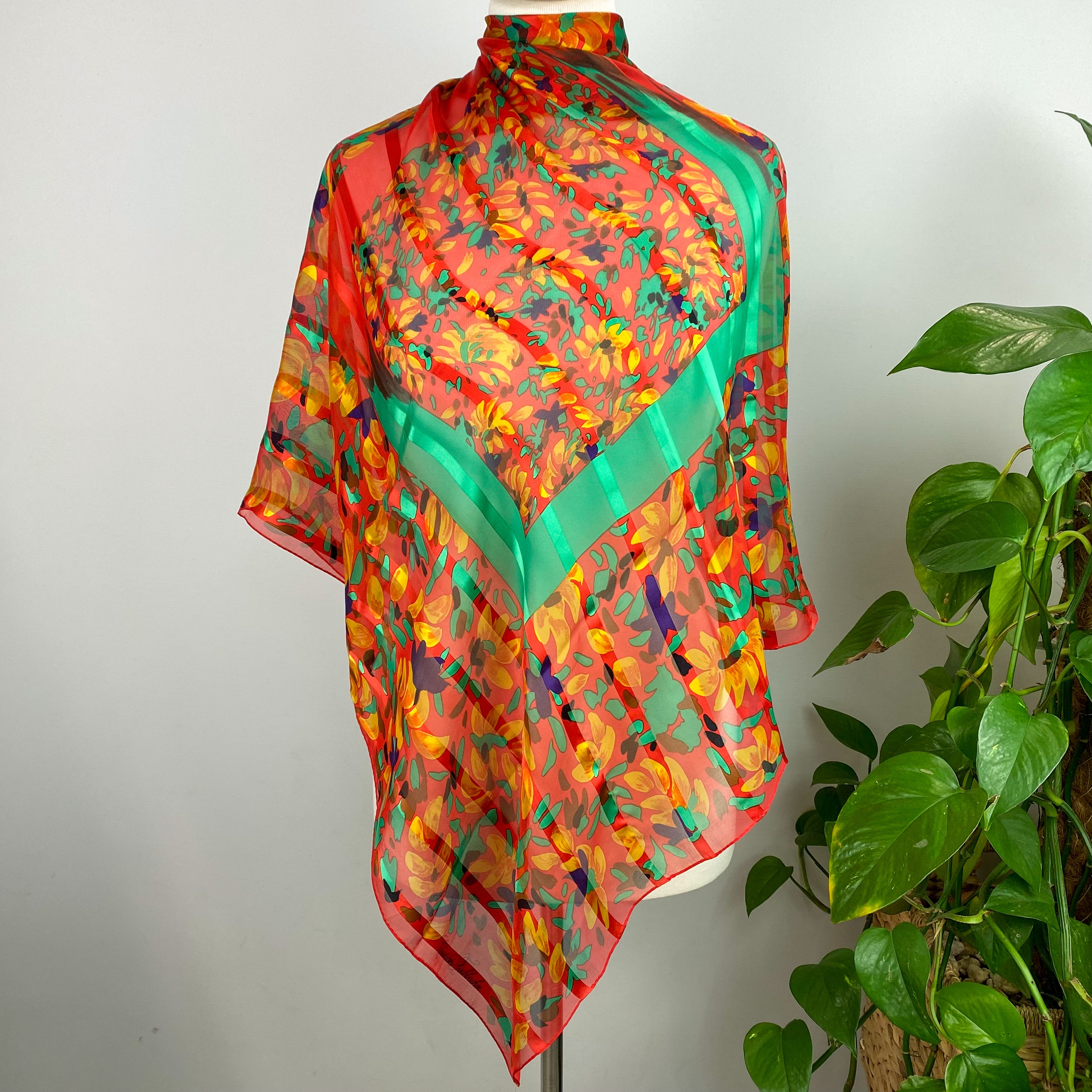 Christian Fischbacher Red Patterned Silk Scarf