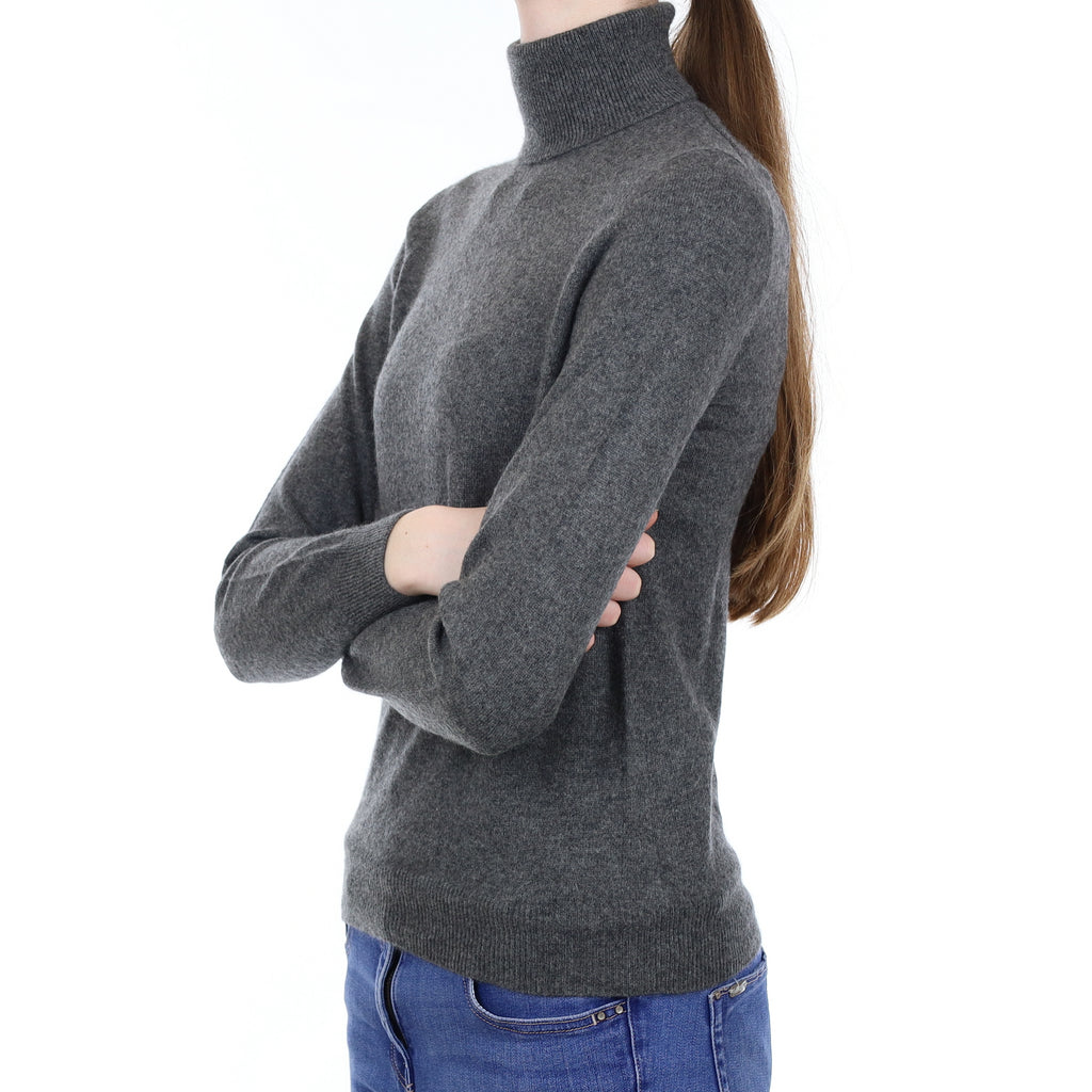 Slate Grey Cashmere Polo Neck Jumper Extra Small