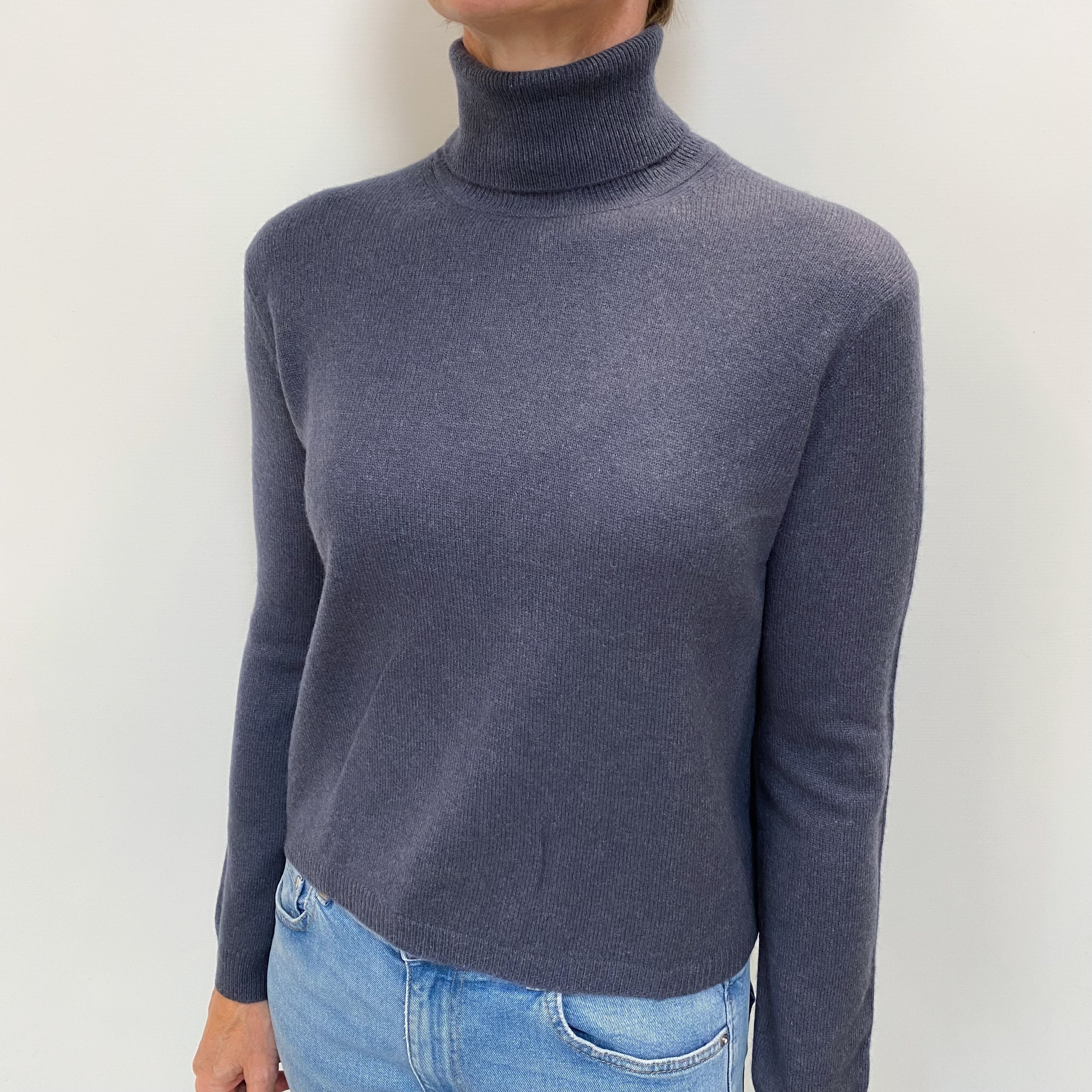 Slate Blue Cashmere Polo Neck Jumper Small