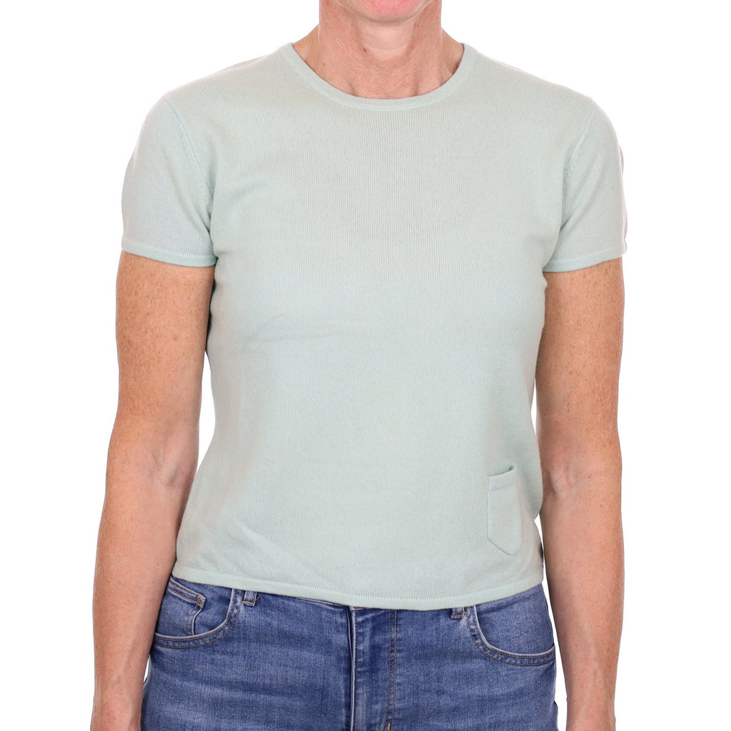 Deep Mint Green Cashmere Crew Neck Short Sleeved Jumper Small