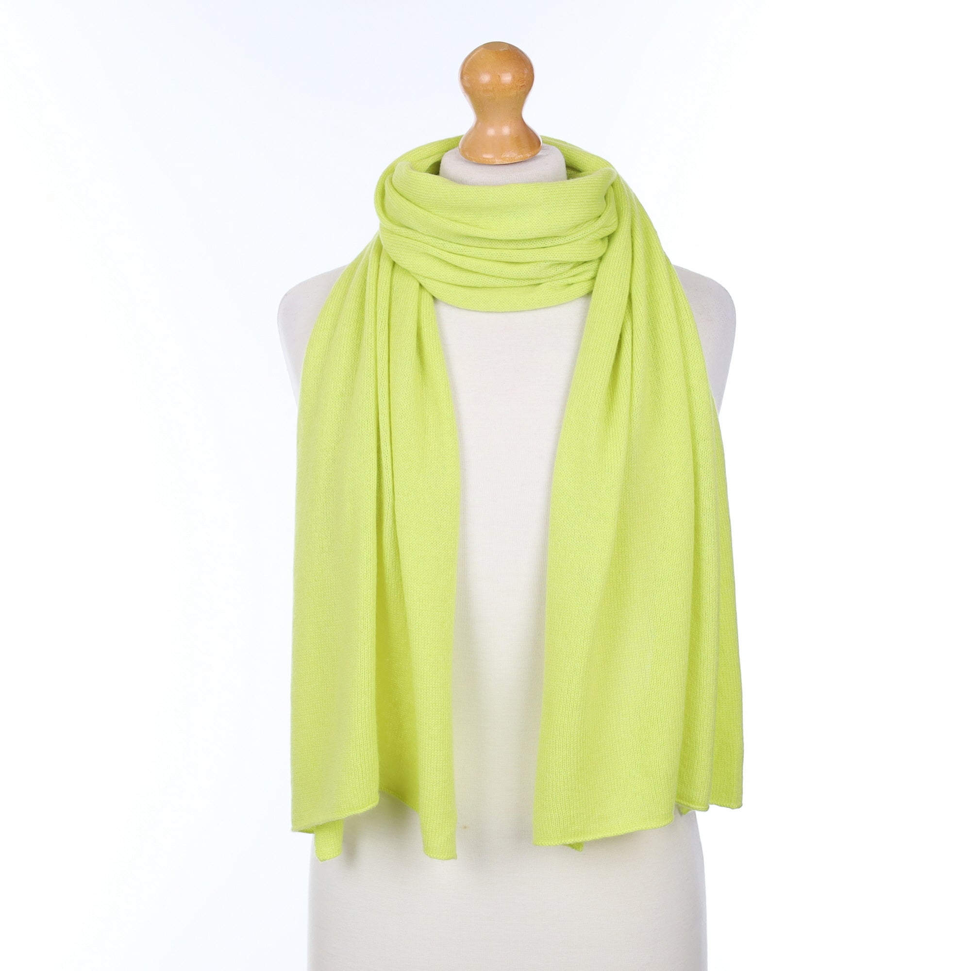 Brand New Scottish Chartreuse Yellow Cashmere Knitted Scarf