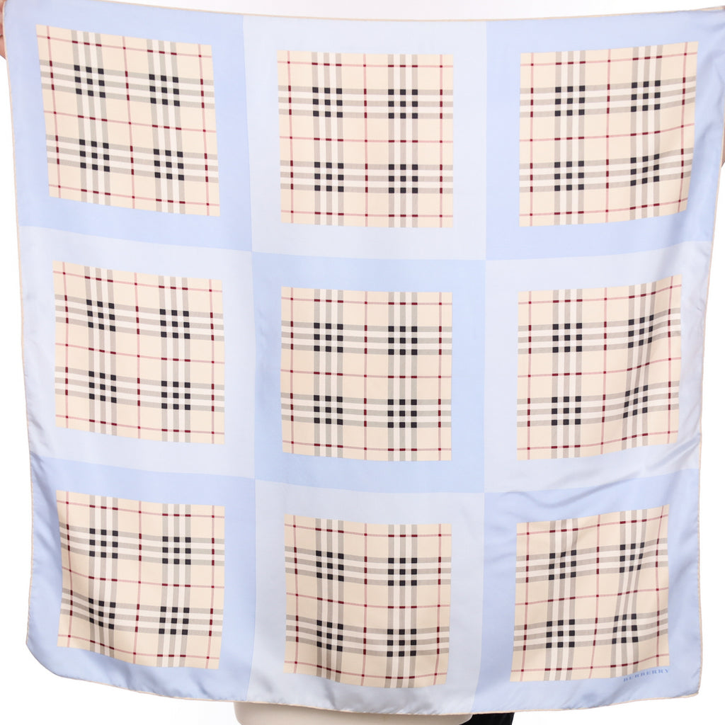 Burberry Blue Checked Design Silk Scarf