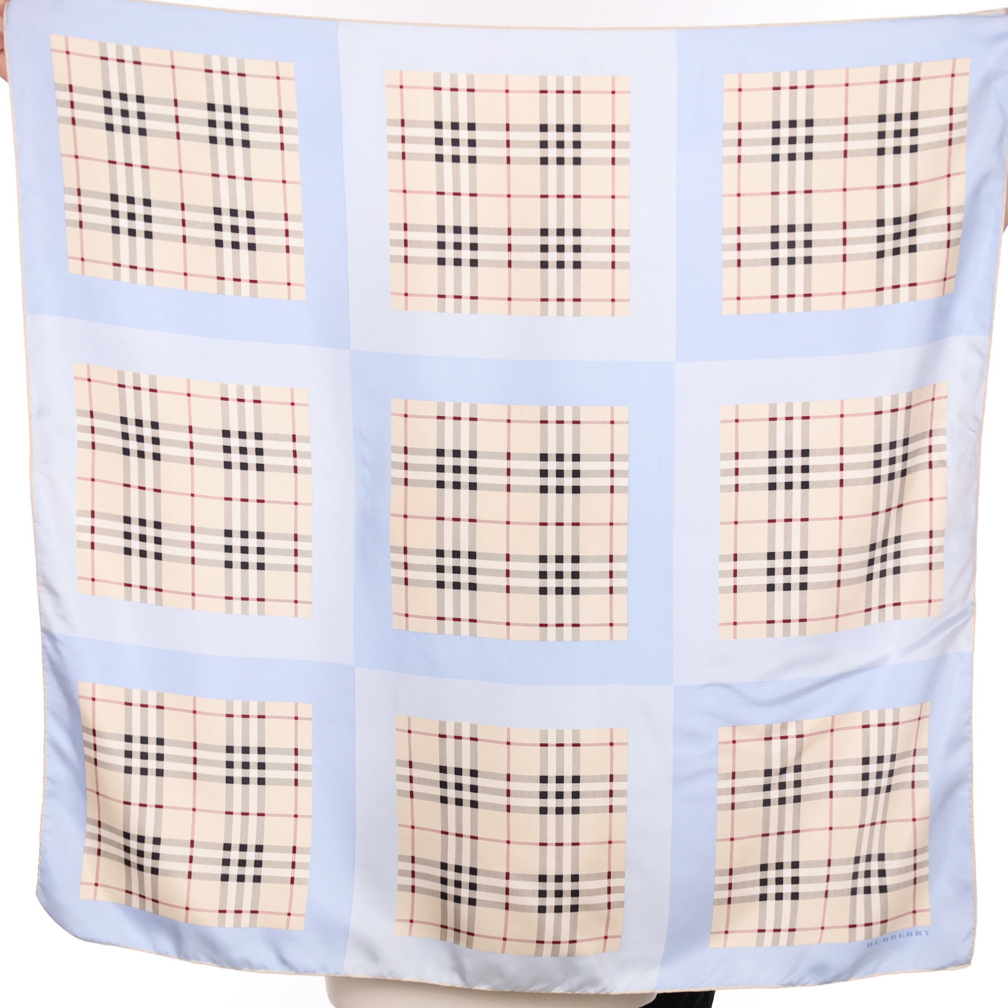 Burberry Blue Checked Design Silk Scarf