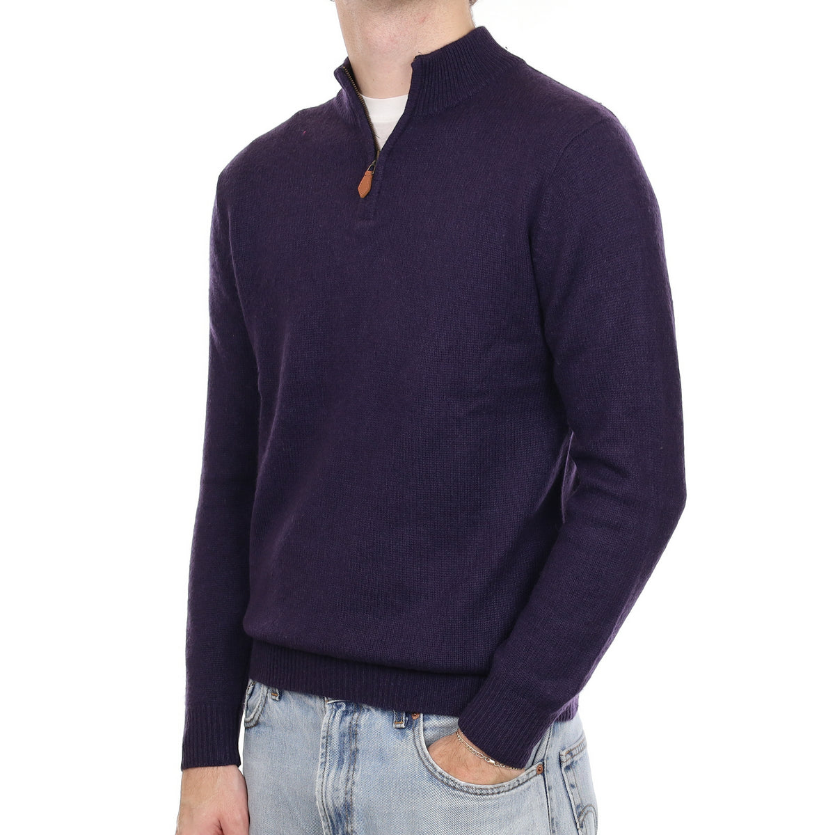 Men's Shadow Purple Cashmere 1/4 Zip Jumper Medium