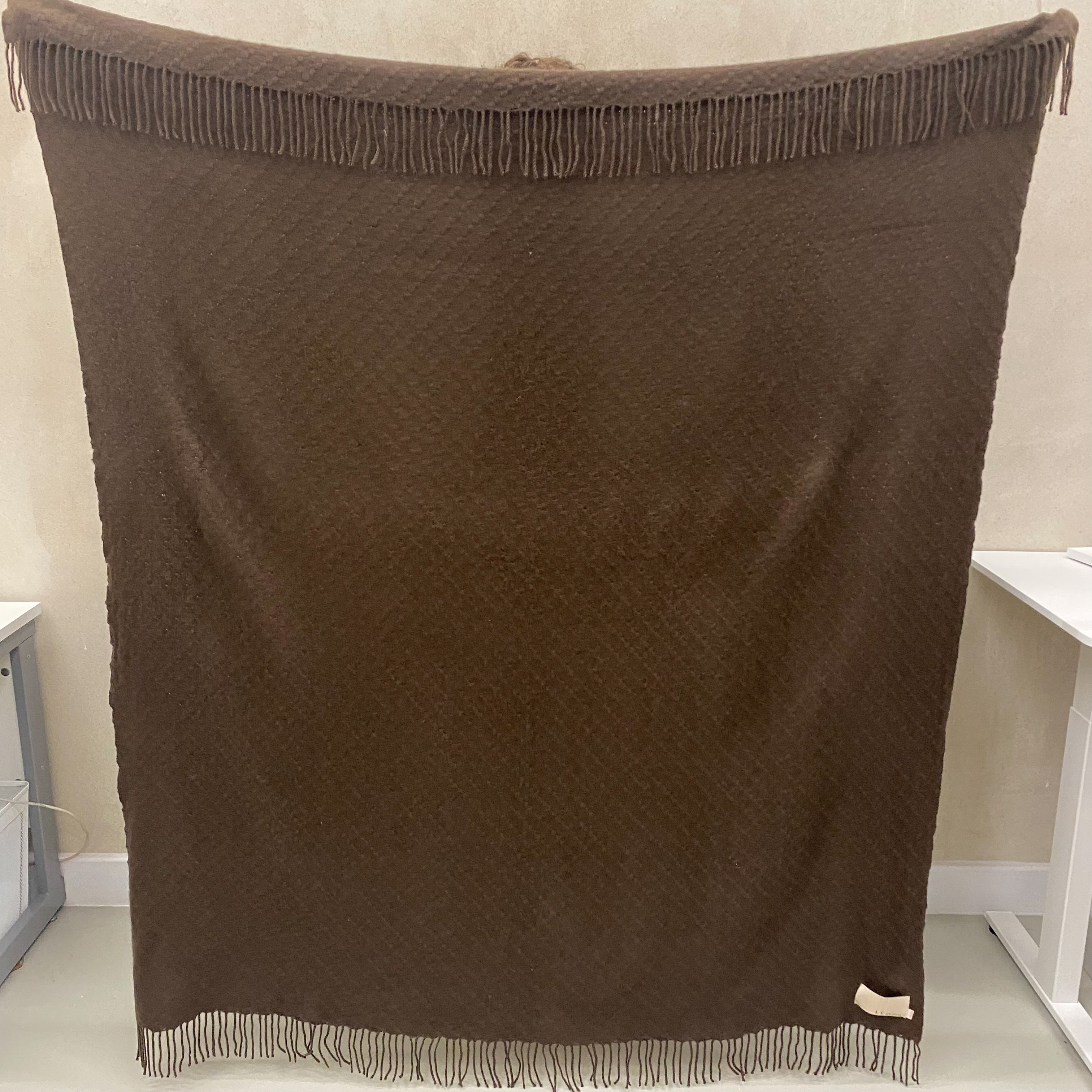 Chocolate Brown Fringed Square Woven Blanket