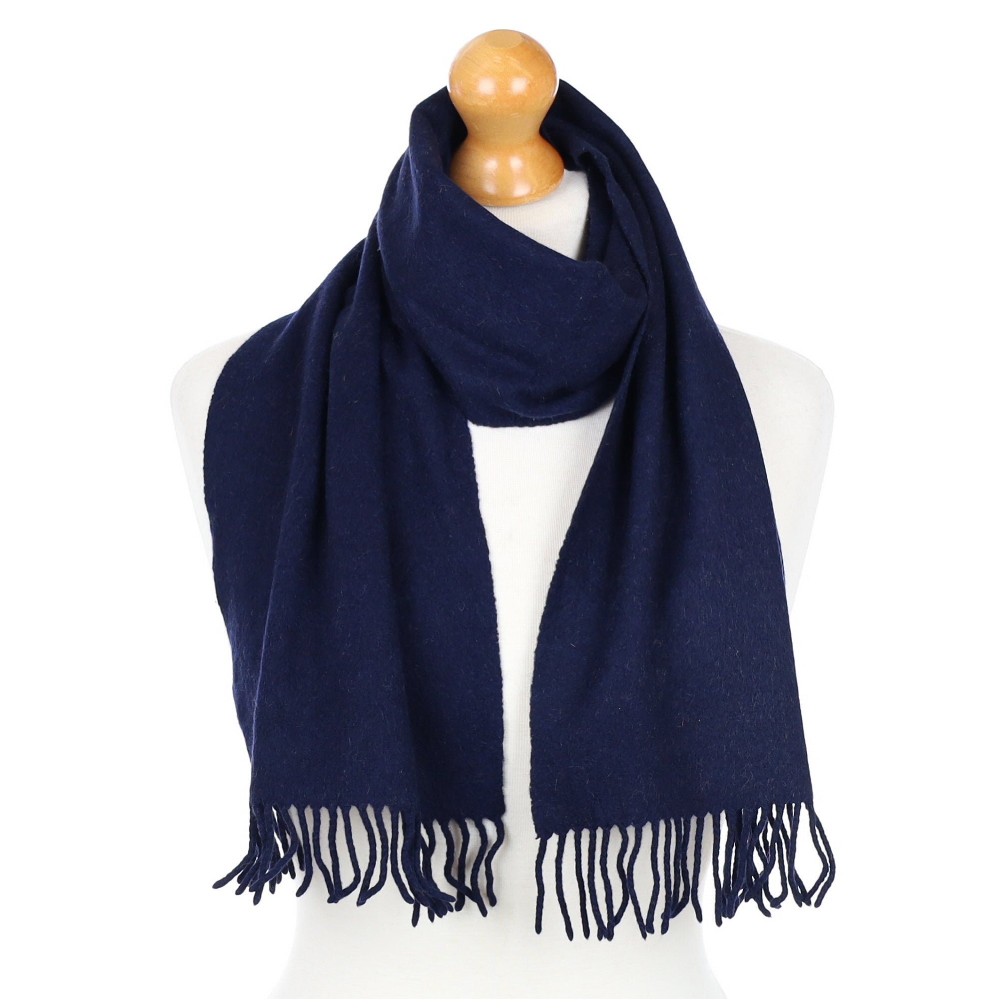 Navy Blue Fringed Cashmere Woven Scarf