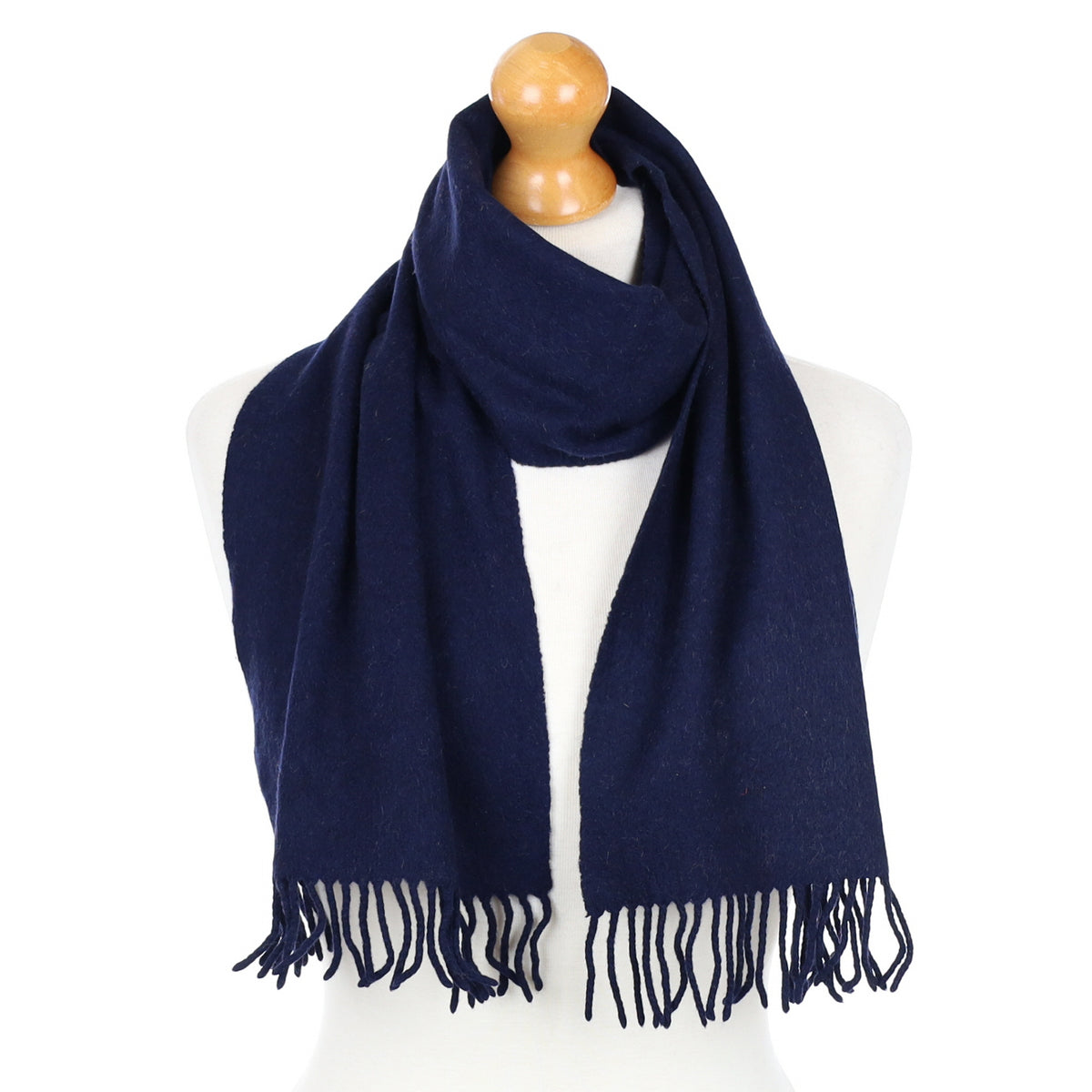 Navy Blue Fringed Cashmere Woven Scarf
