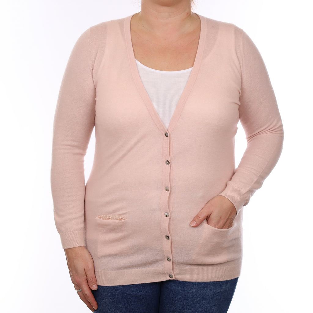 Shell Pink Cashmere Longline V Neck Cardigan Large