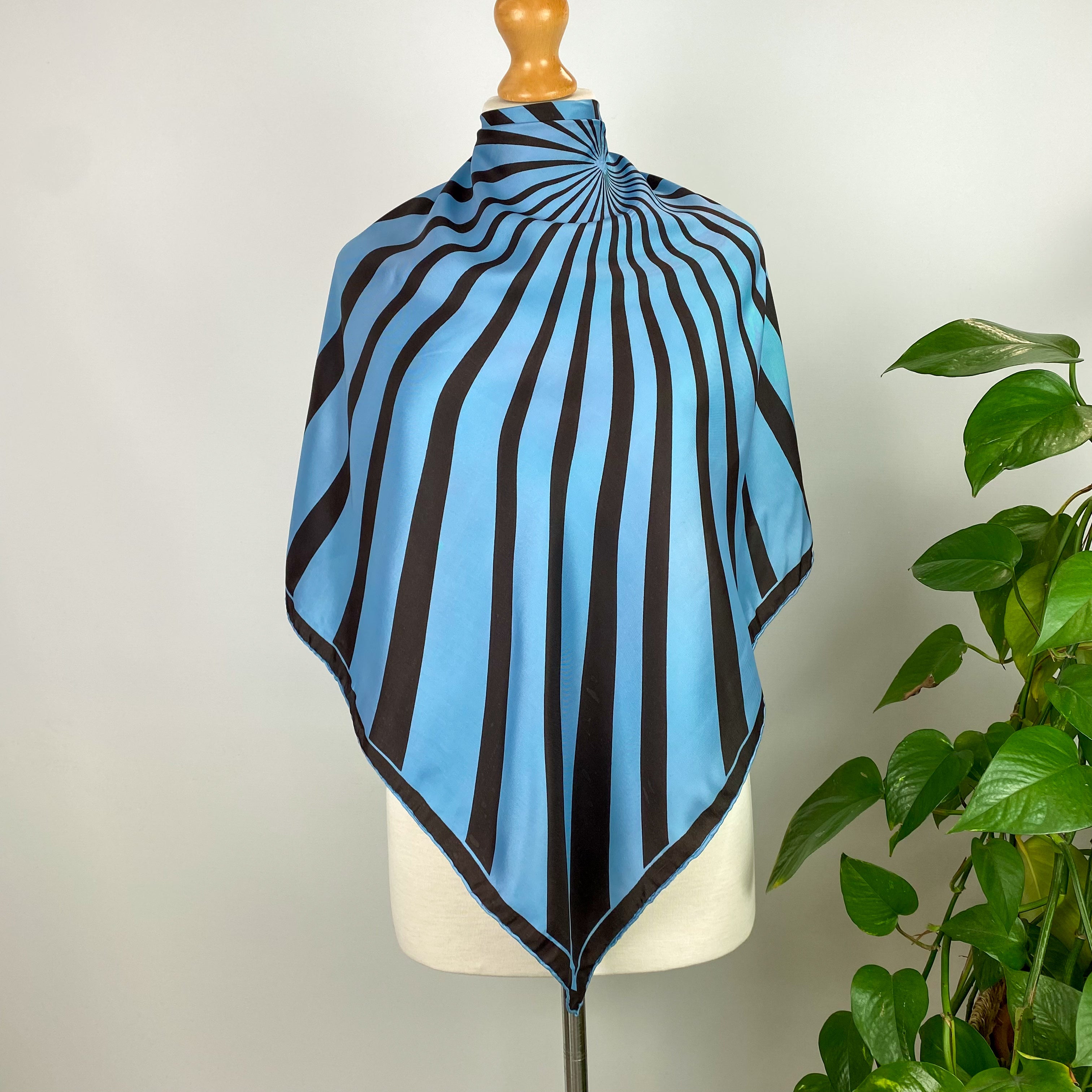 Blue and Black Abstract Vintage Silk Scarf