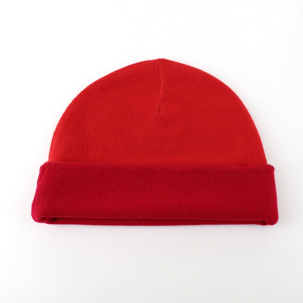 Men’s Cherry Pink and Red Reversible Cashmere Beanie Hat