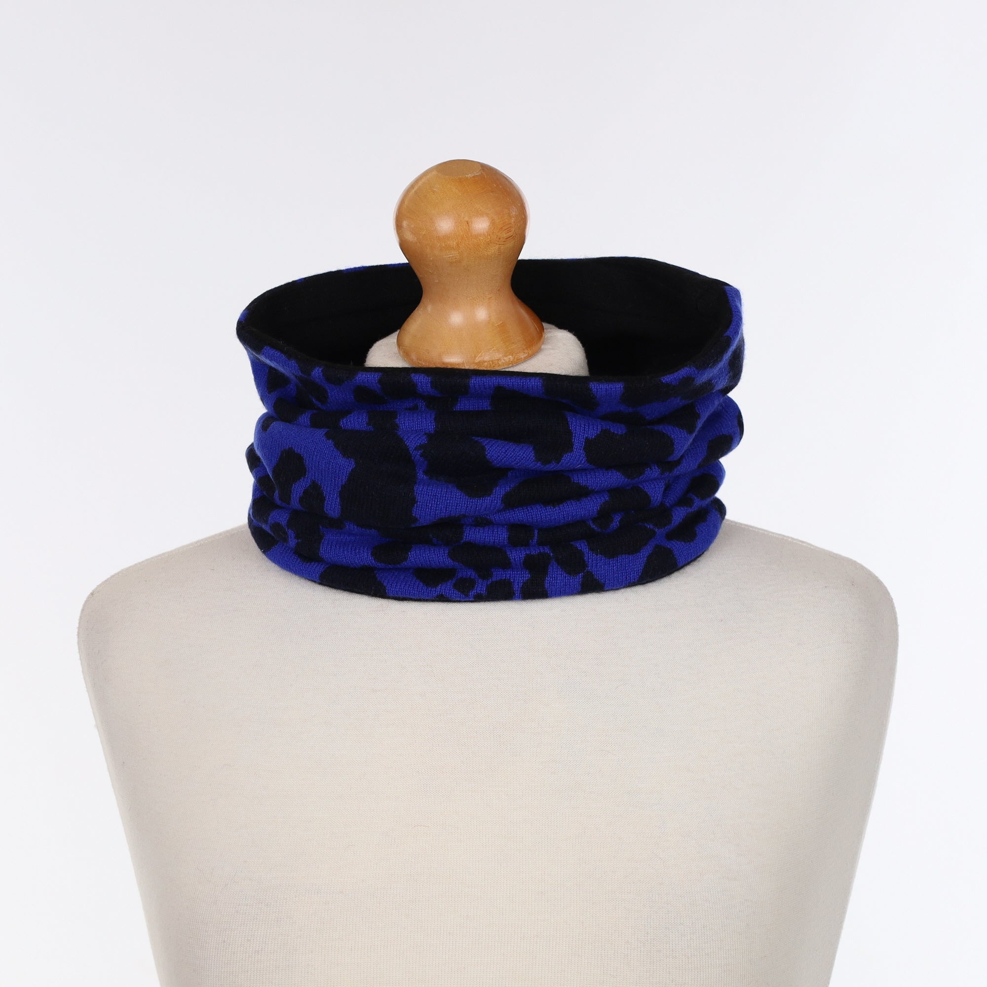 Electric Blue and Black Leopard Print Luxury Double Layered Snood