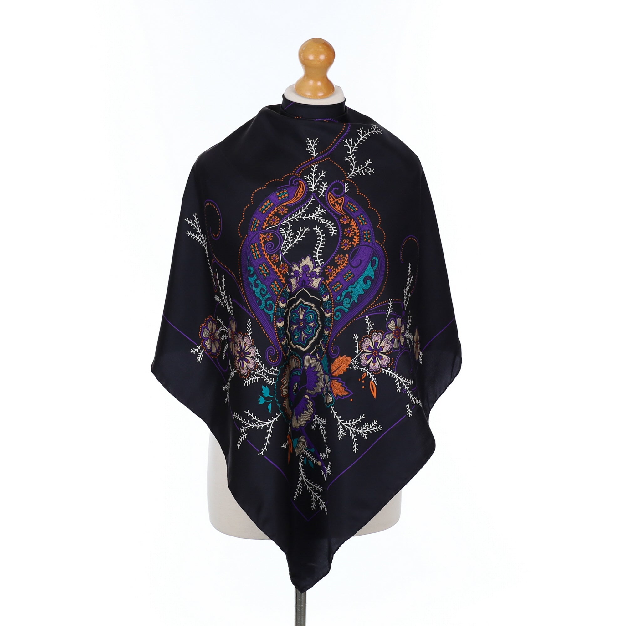 Black Patterned Silk Scarf