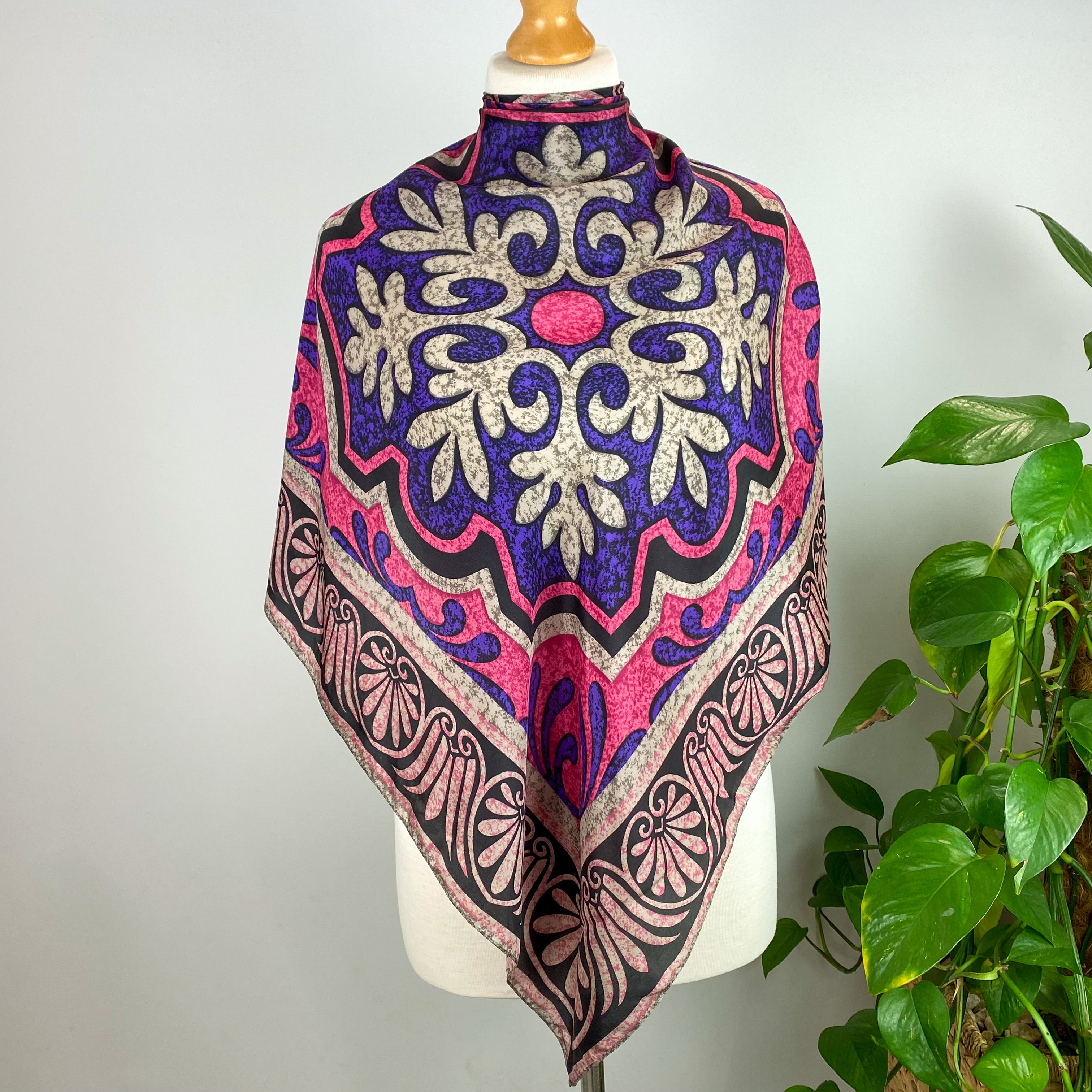 Pink and Purple Pattern Silk Scarf