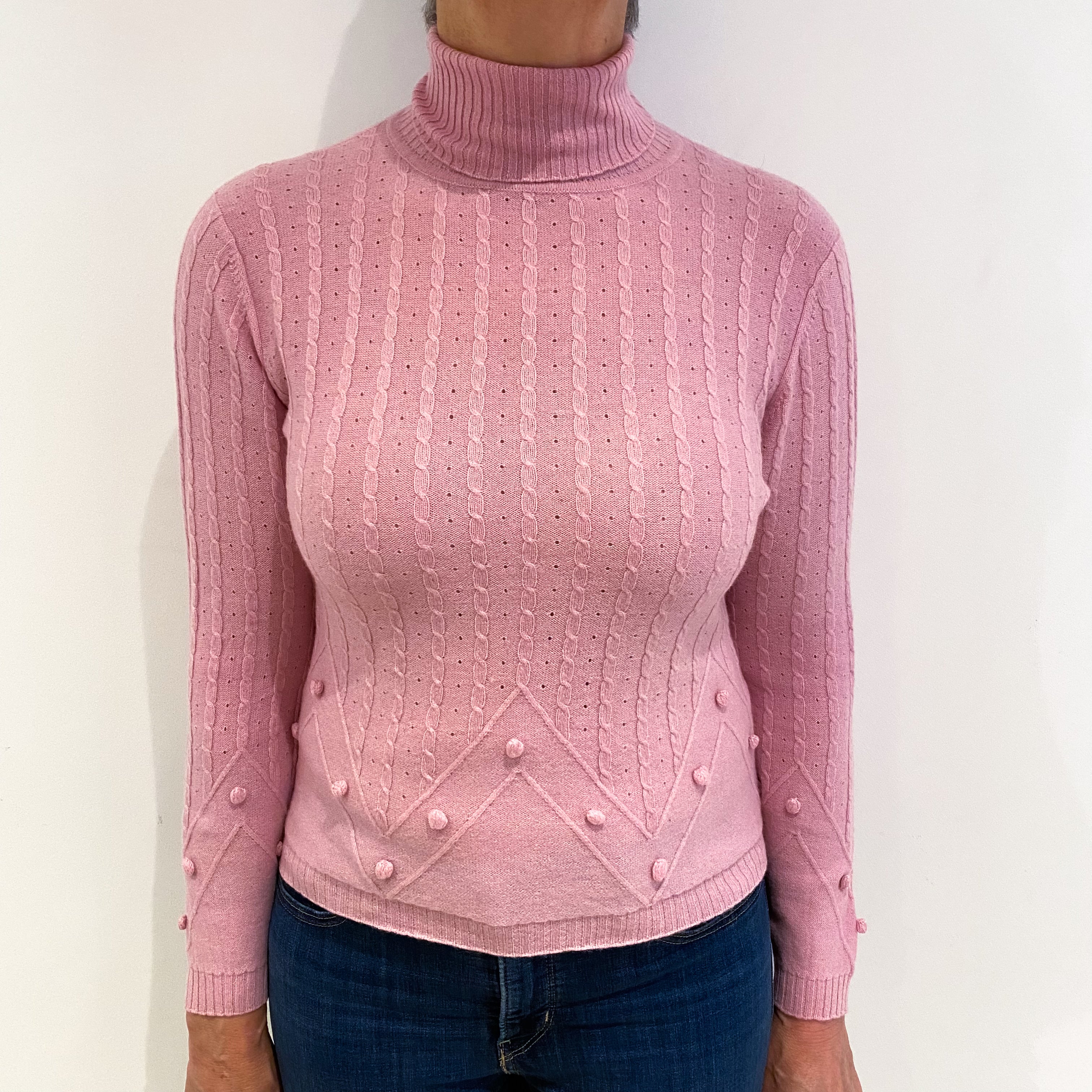 Sugar Mouse Pink Cashmere Polo Neck Jumper Medium