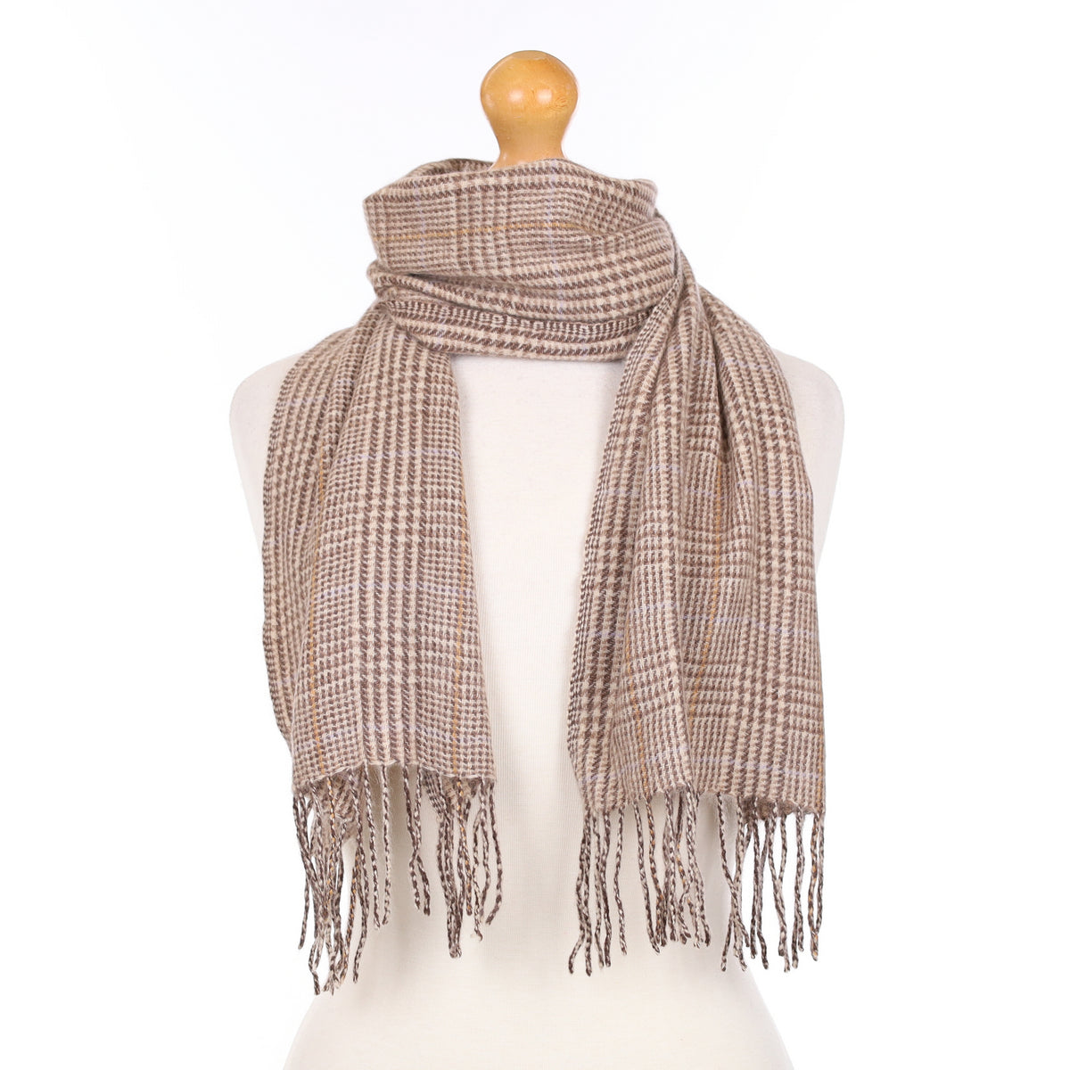 Brown and Cream Patterned Cashmere Woven Scarf