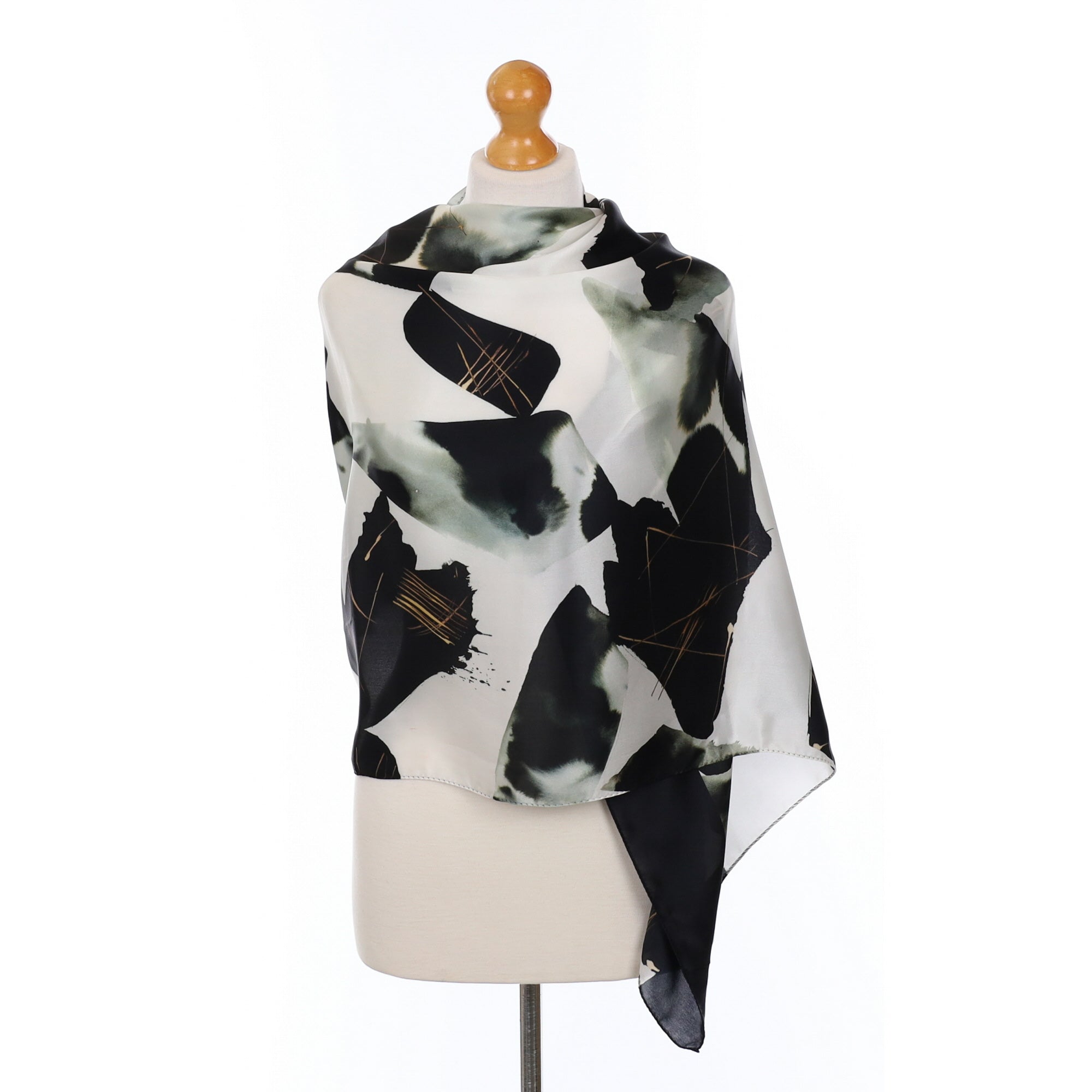 Jaeger Abstract Black and White Wrap Silk Scarf