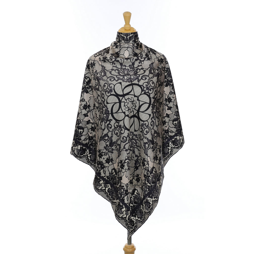 Elie Saab Black Lace Pattern Silk Scarf