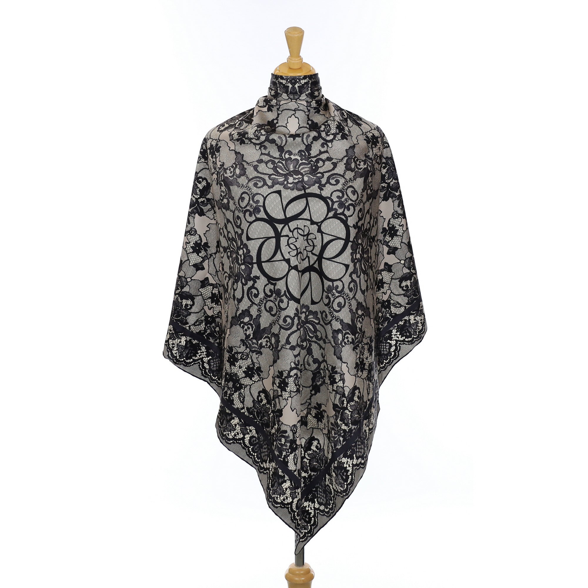 Elie Saab Black Lace Pattern Silk Scarf