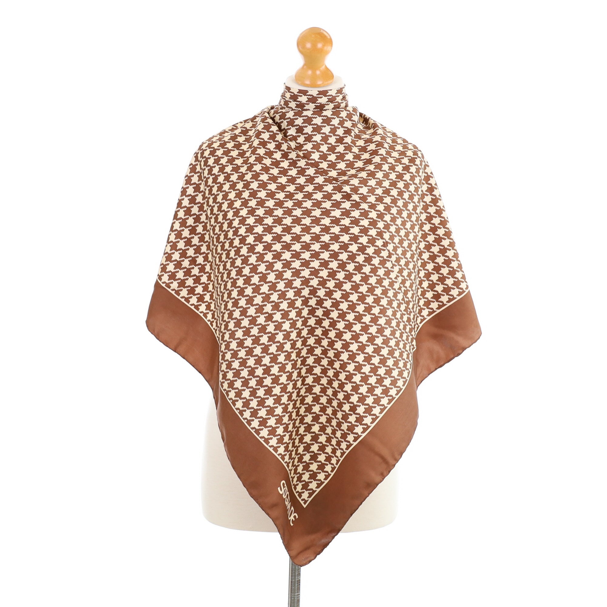 Brown Dog Tooth Vintage Silk Scarf