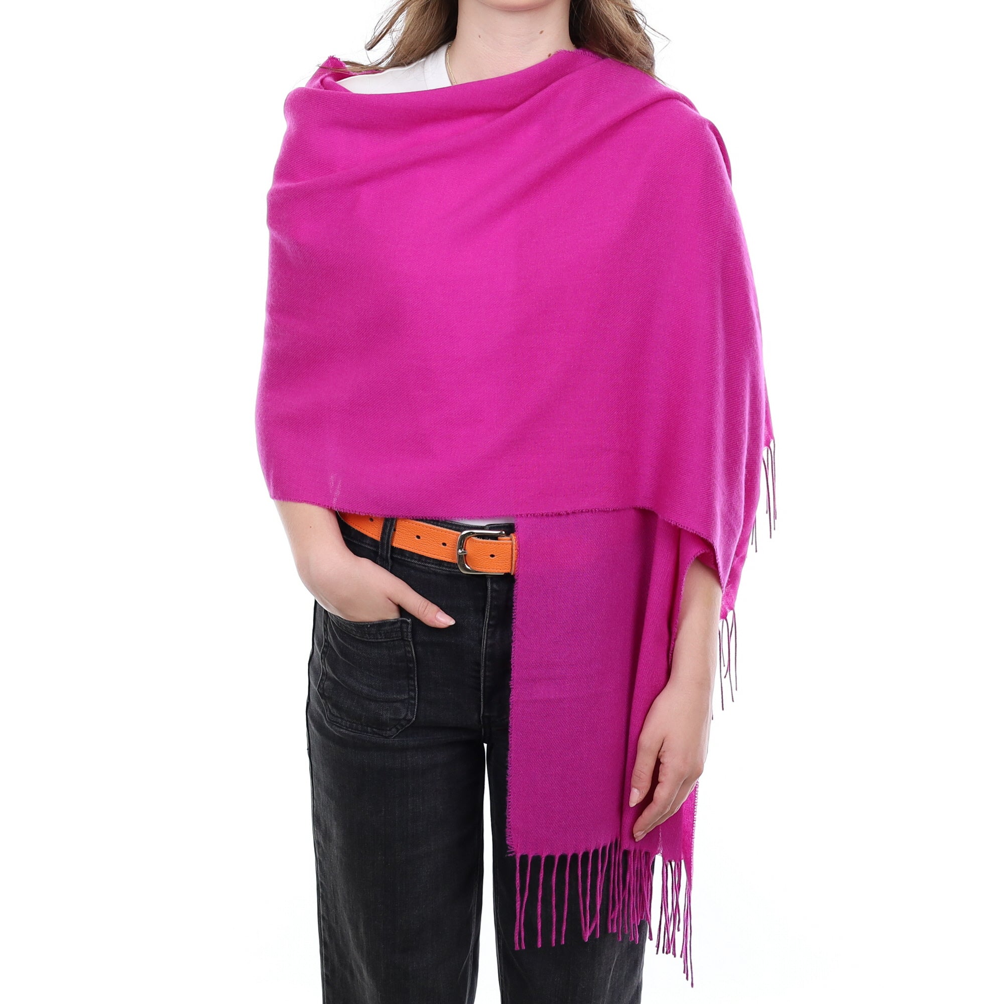Brand New British Magenta Pink Luxury Woven Cashmere Wrap