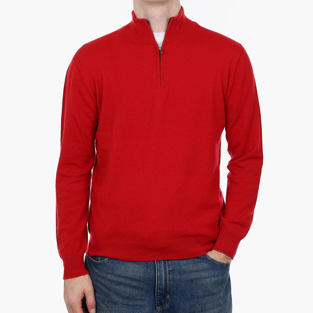 Men’s Brand New Scottish Scarlet Red Cashmere 1/4 Zip Jumper Medium