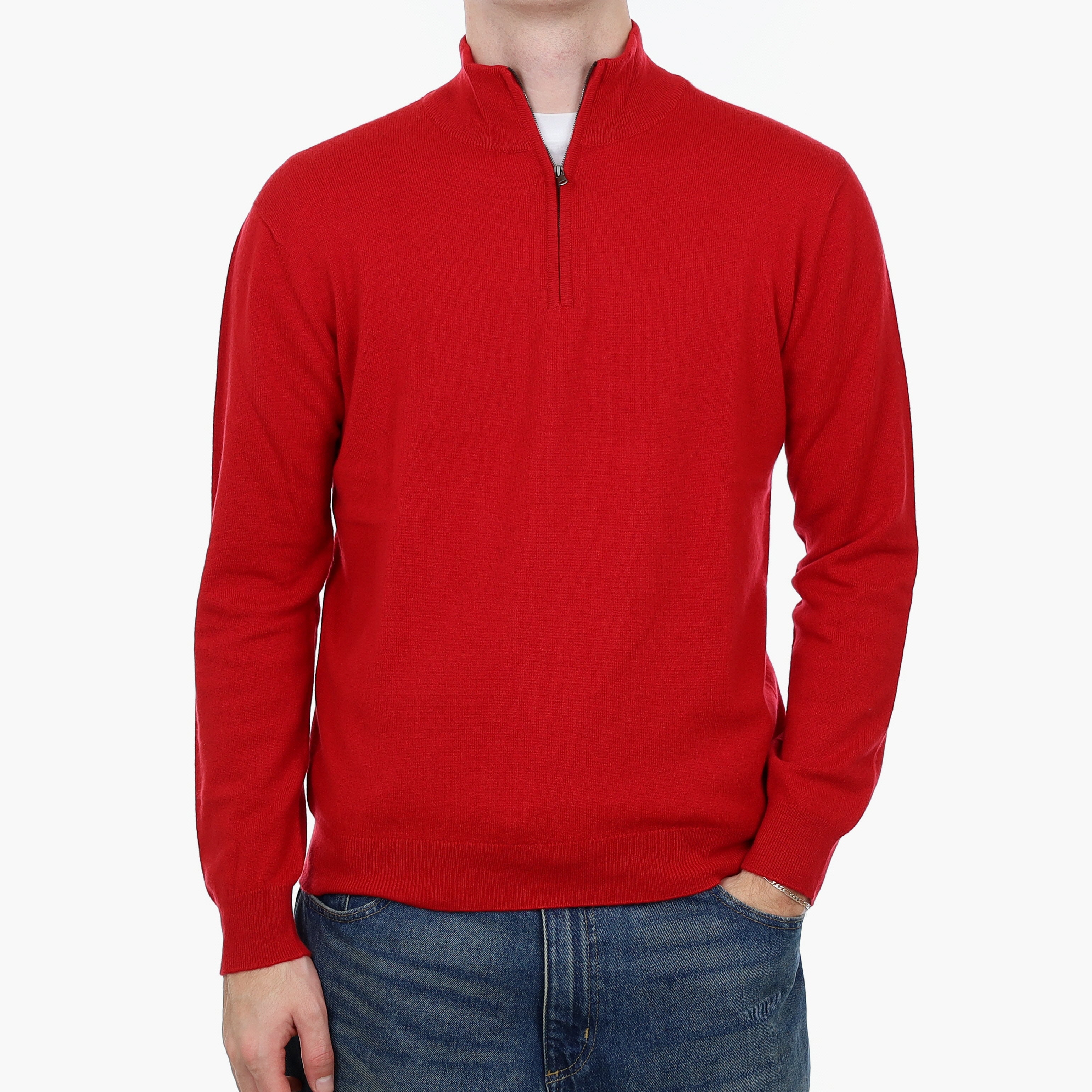 Men’s Brand New Scottish Scarlet Red Cashmere 1/4 Zip Jumper Medium