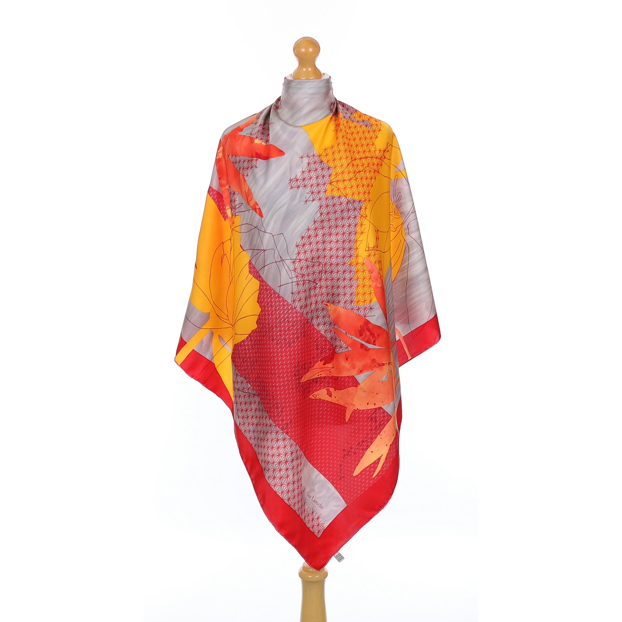 Guy Laroche Abstract Red and Yellow Silk Scarf