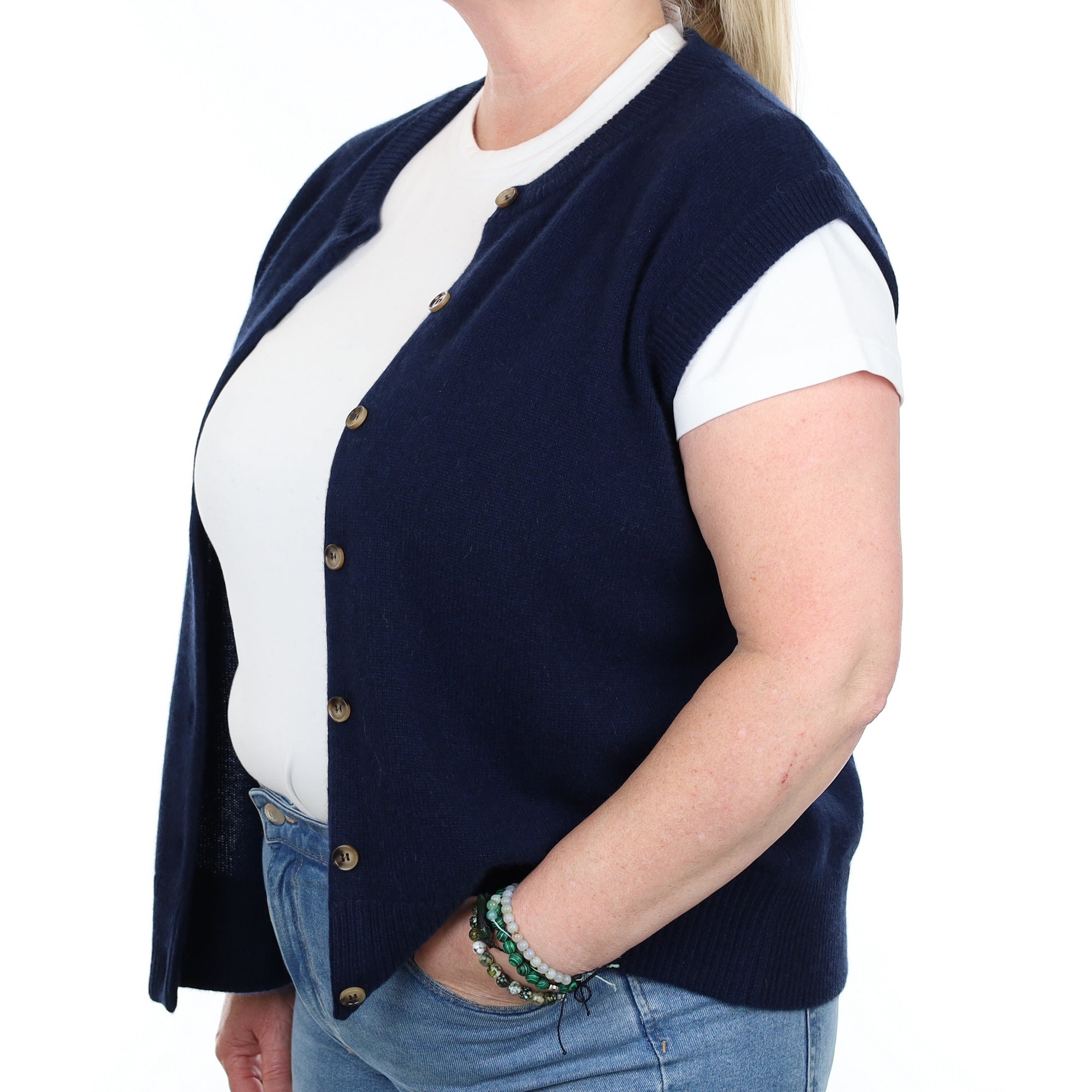 Brand New Navy Luxury Cashmere Crew Neck Waistcoat Extra Large UK 20-22
