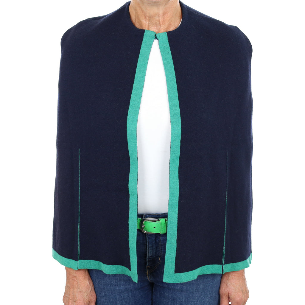 Navy and Jade Cashmere Cape Medium